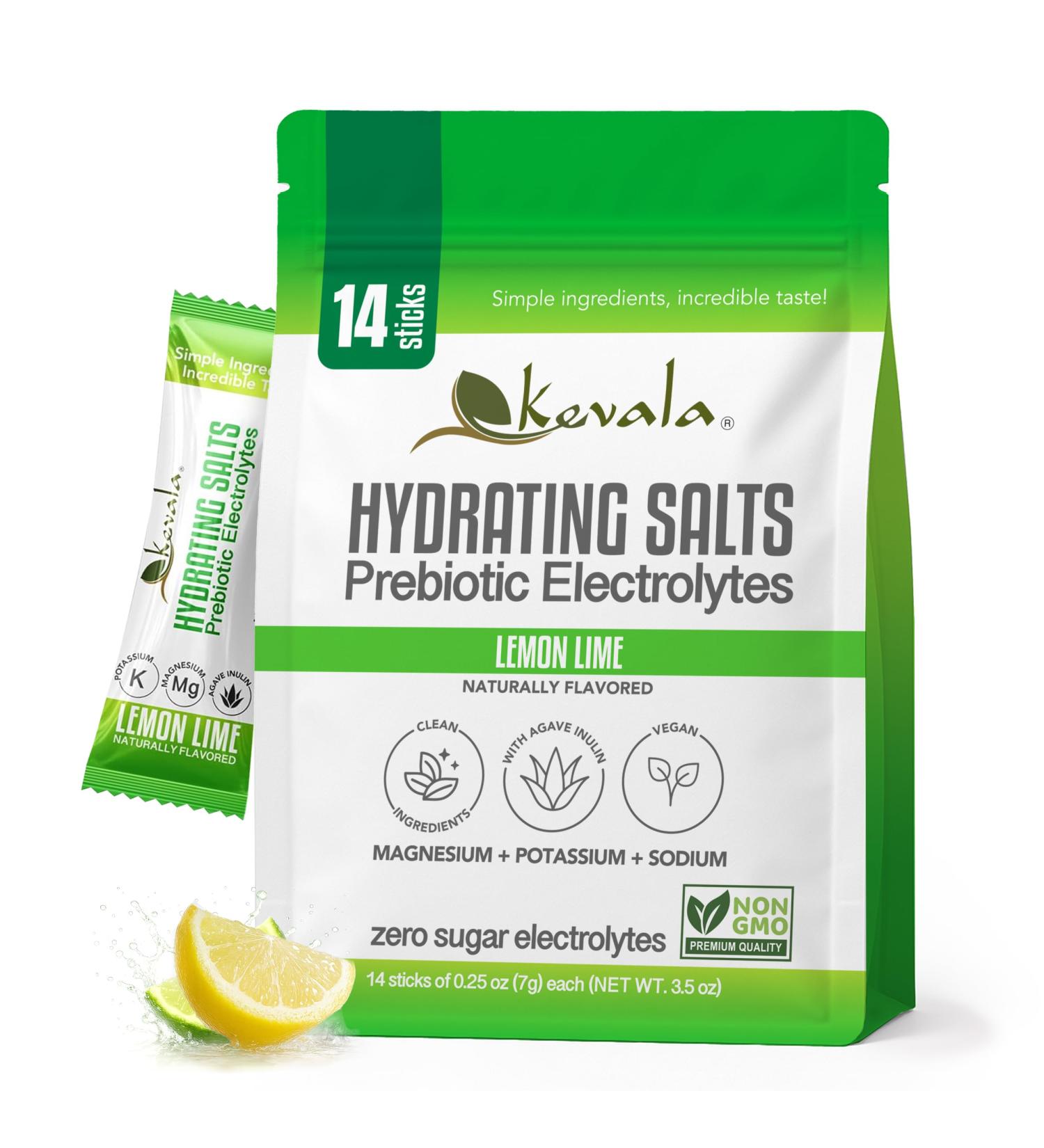 Kevala Electrolyte Powder Zero Sugar Hydration Packets with Prebiotic Agave Inulin, Lemon Lime, 14 Count - Buy Online on GoSupps.com