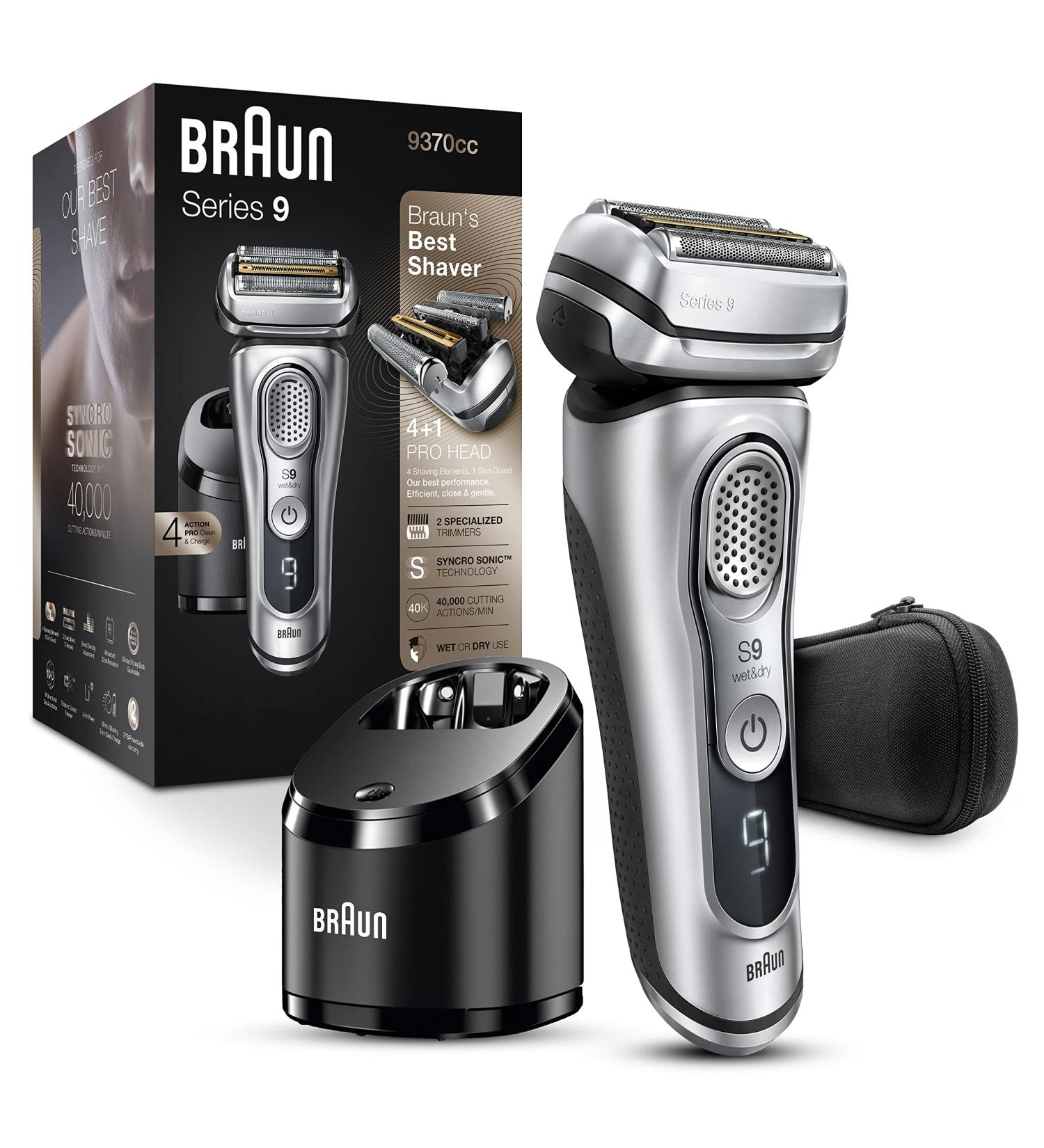 Braun Electric Razor for Men with Precision Beard Trimmer, Rechargeable Wet & Dry Foil Shaver - 9370cc | Silver | Clean & Charge Station, Travel Case | 3-Piece Set - Buy Online on GoSupps.com
