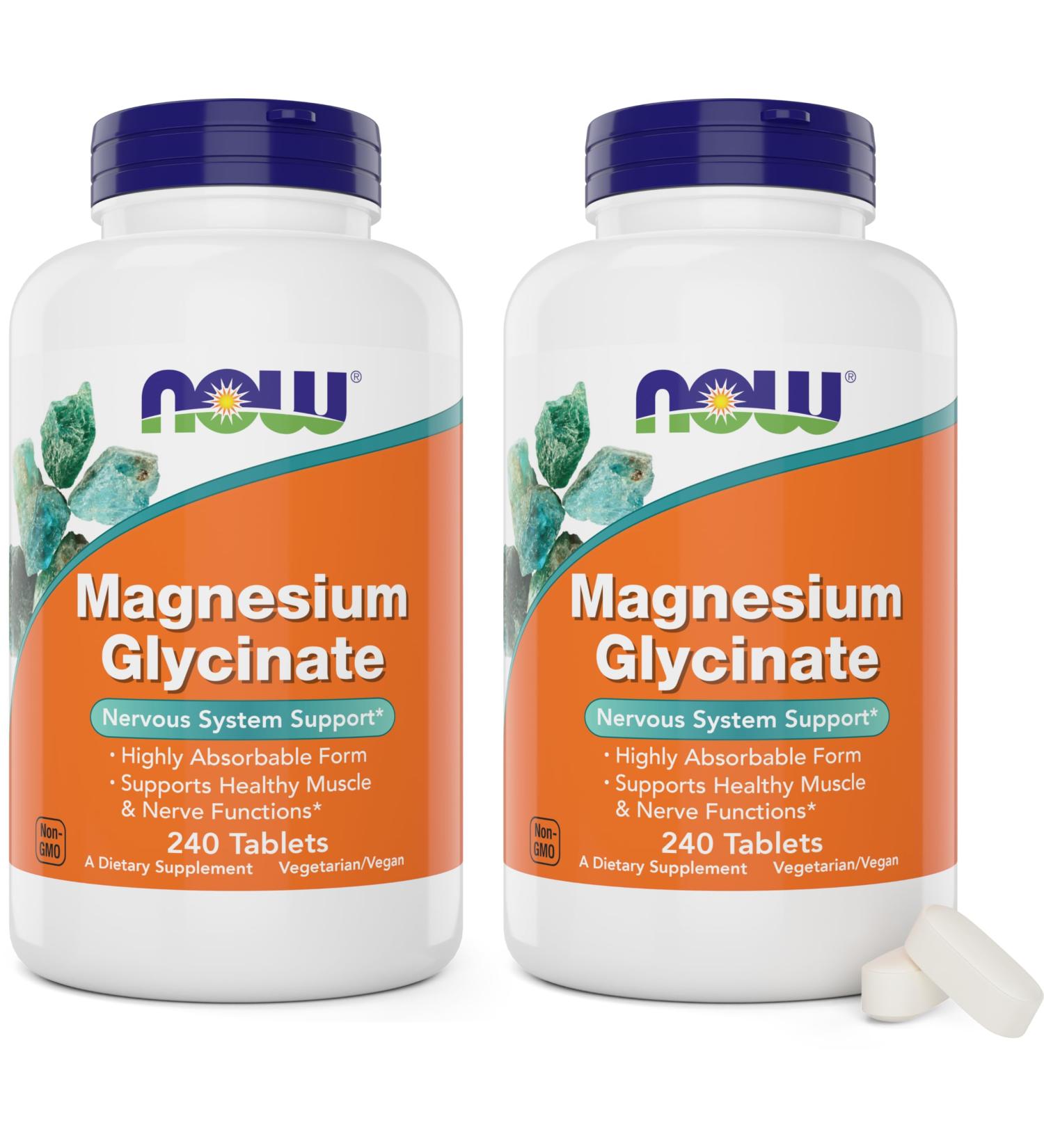 Now Foods Magnesium Glycinate 240 Tablets (Pack of 2) - Supports Healthy Muscle and Nerve Functions - Non-GMO - Buy Online on GoSupps.com