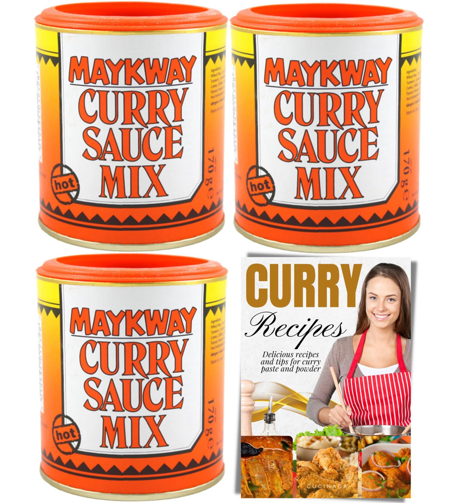 Maykway Curry Sauce Mix Hot with Curry Recipe Leaflet (170g x 3 Packs) | Ideal Curry Kit with 3 Pcs. Maykway Curry Powder and Recipe Card | Curry Mix Suitable for Vegetarians - Buy Online on GoSupps.com