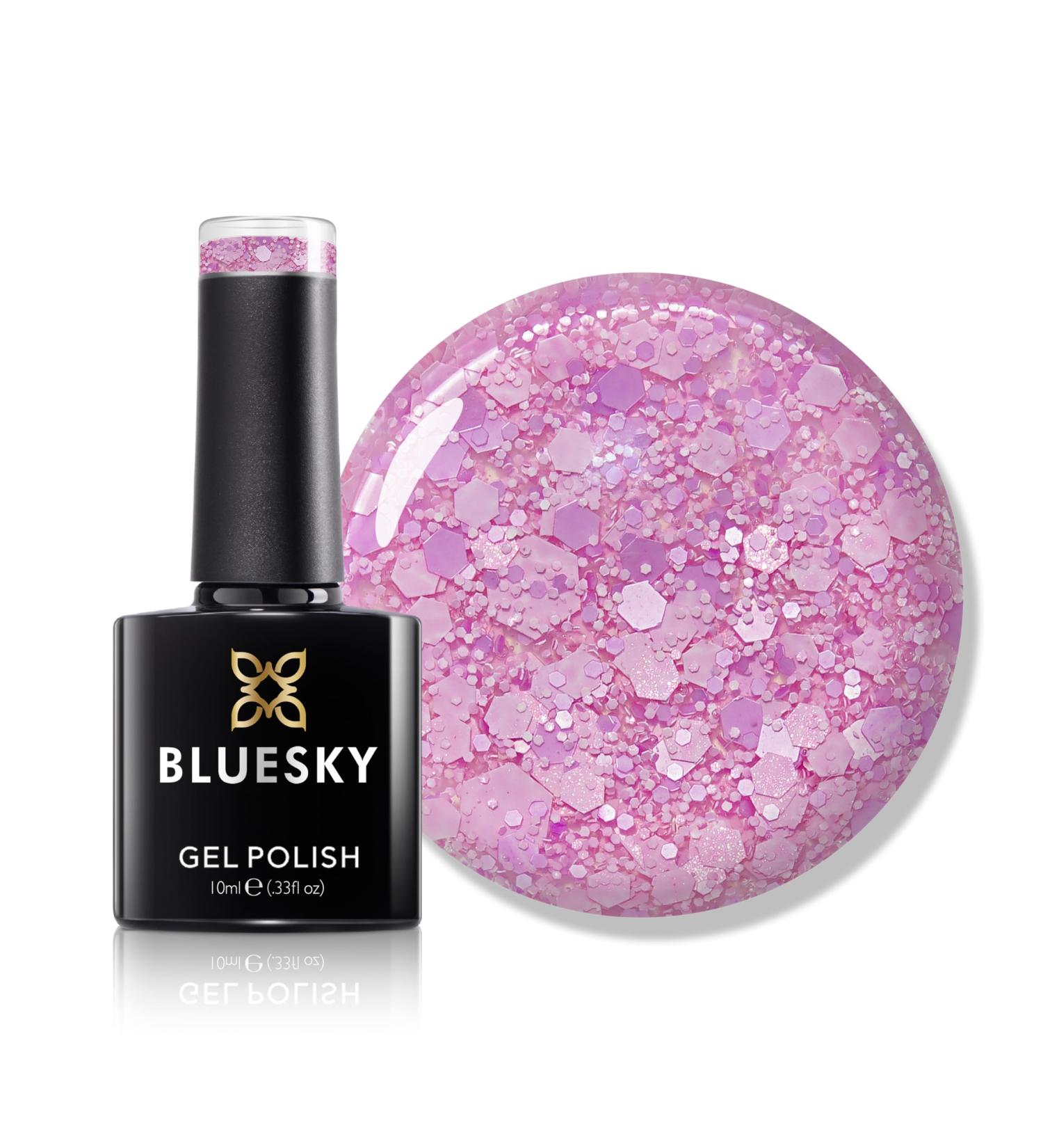 Bluesky Gel Nail Polish 10ml Glitter Neon 11 Pink Glitter Gel Nail Polish for 21 Day Manicure Professional Salon & Home Use Requires Curing Under LED UV Nail Lamp