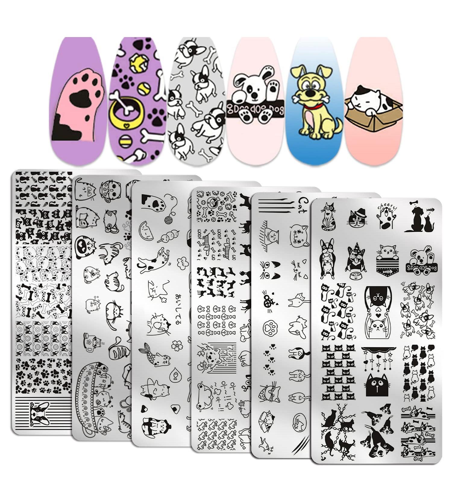 WOKOTO 6Pcs Pets Nail Stamping Plates - Cute Cartoon Animals Nail Stamping Kit for Nail Art Design - Nail Stencils for Cat and Dog Lovers - Buy Online on GoSupps.com