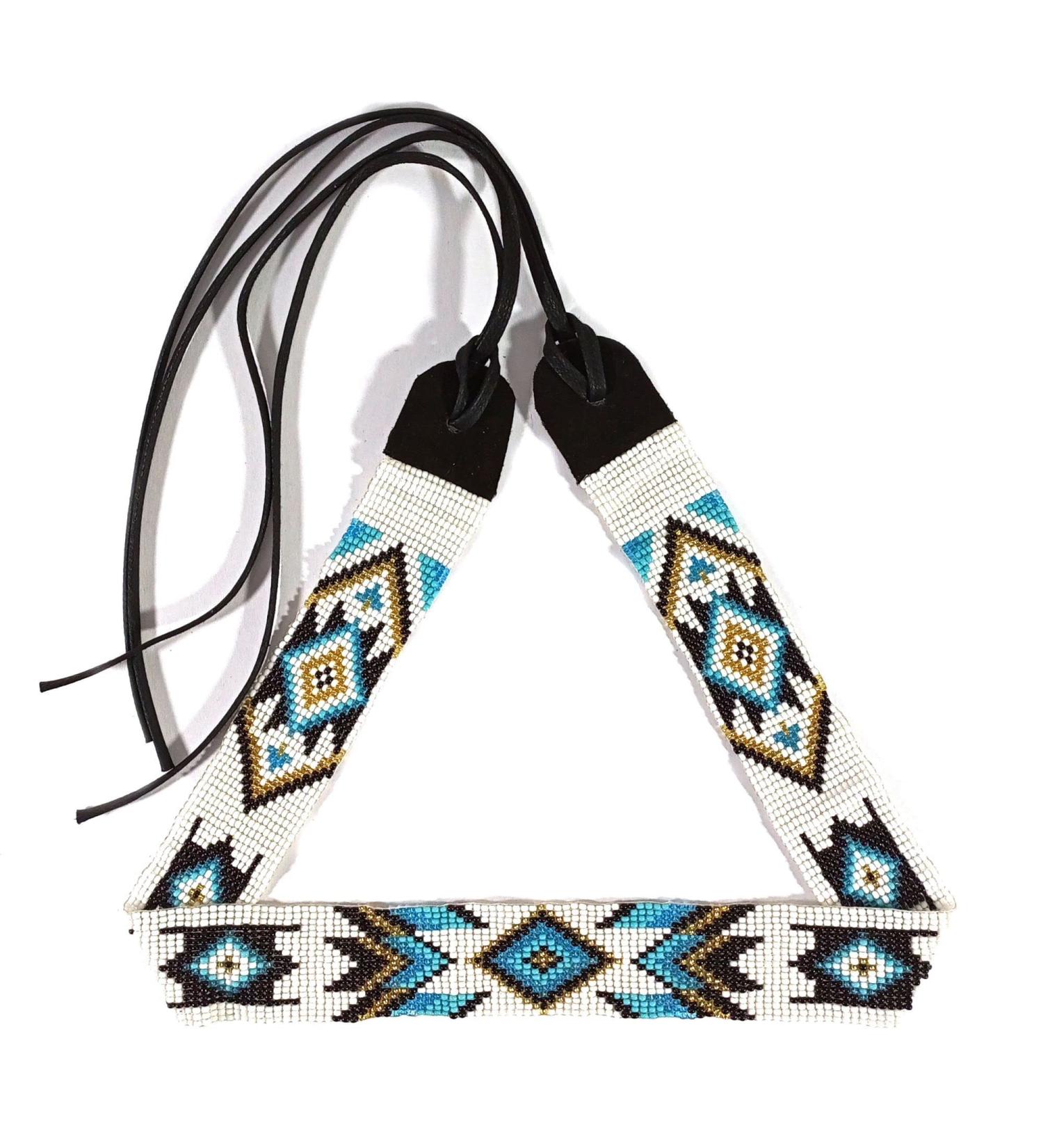 Handmade Southwestern Cowboy Rodeo Hatband with White Turquoise Beads - Buy Online on GoSupps.com