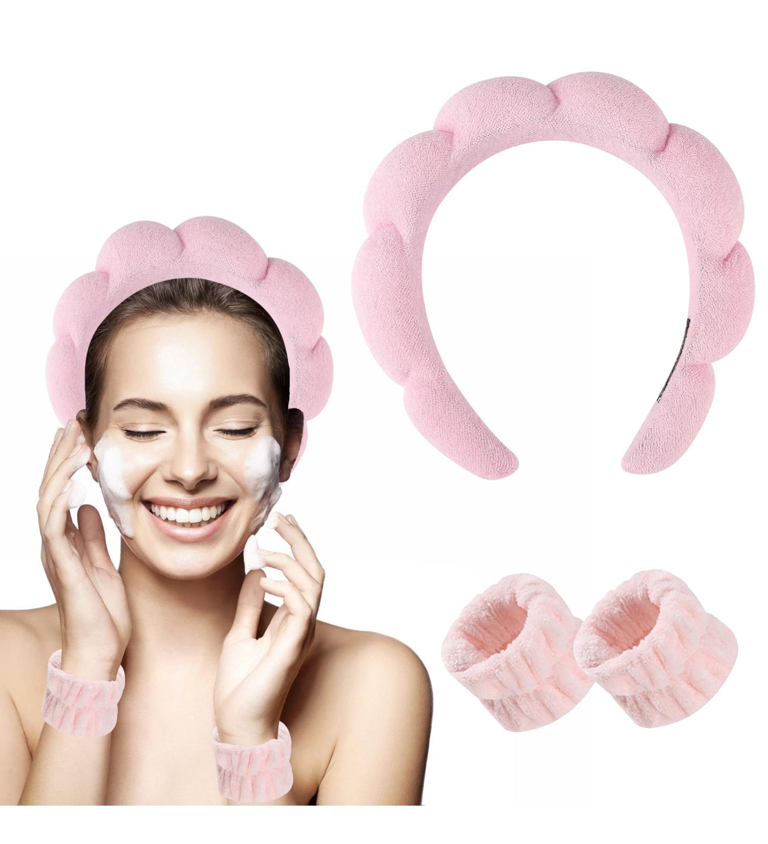 3 Pcs Pink Spa Headband Set | Makeup & Skincare Headbands with Wristband Scrunchies - Buy Online on GoSupps.com