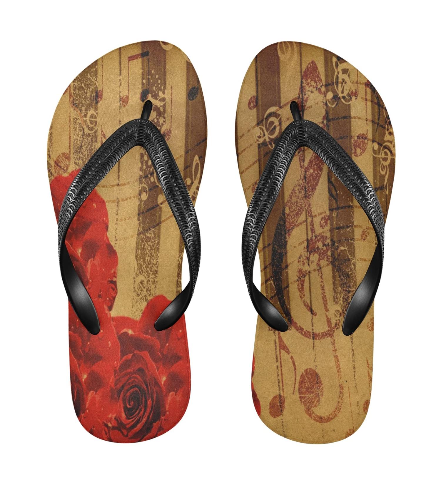 Premium Mnsruu Rose Print Flip Flops for Women & Men - Vintage Hotel Spa Bedroom Travel XXL - Buy Online on GoSupps.com
