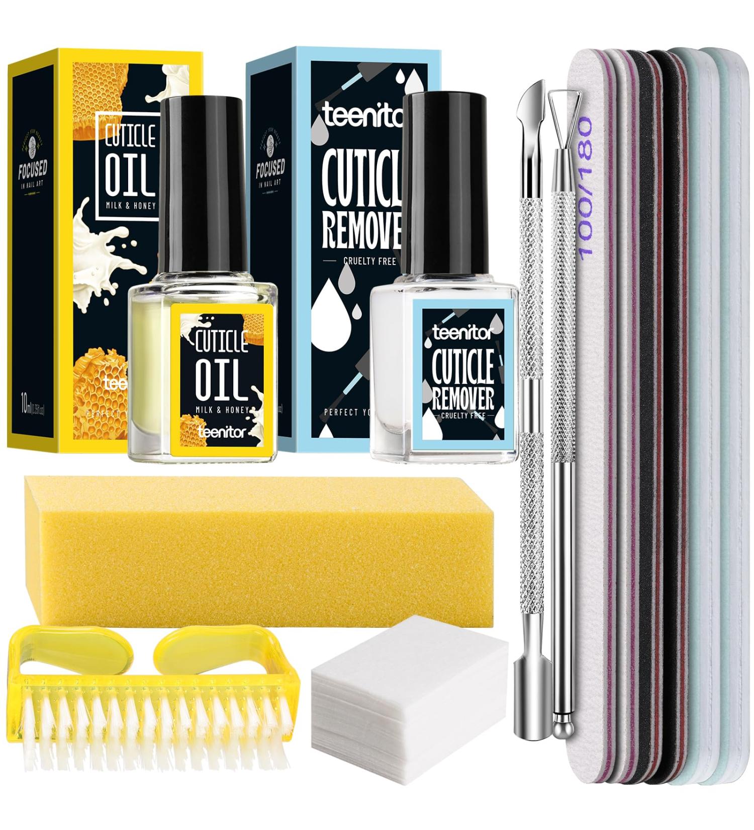 Teenitor Cuticle Remover Kit - Complete Nail Care Set with Cuticle Oil File Buffer & Pusher | Milk & Honey | International Shipping - Buy Online on GoSupps.com