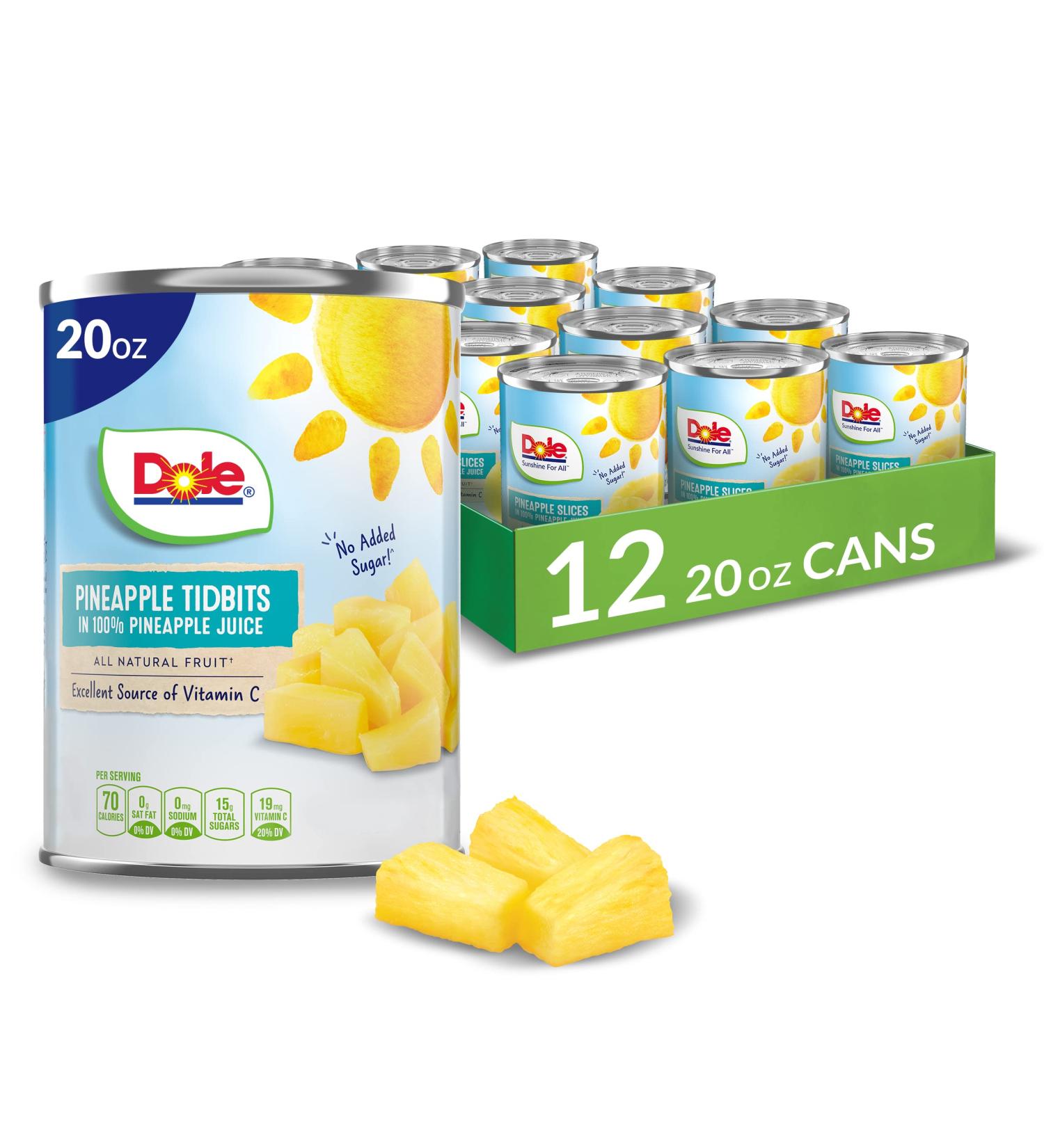 Dole Canned Pineapple Tidbits in 100% Fruit Juice 20 Oz - Pack of 12 | Buy Online Now! - Buy Online on GoSupps.com