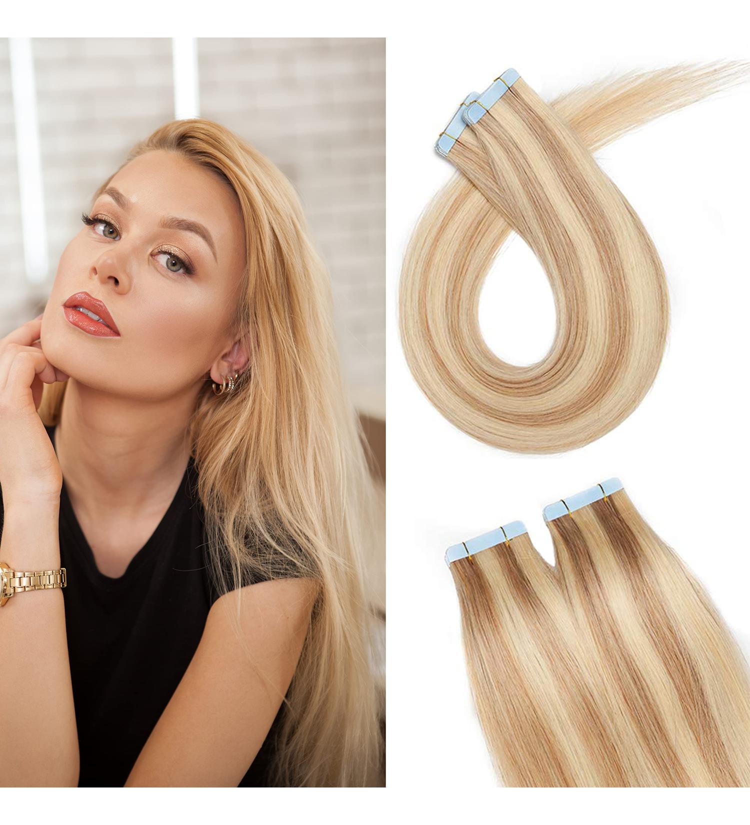 SEGO Tape Extensions | 100% Remy Hair | 20 Pieces + 10 Free Tapes | Honeyblond #18P613 | 12 (30cm) | Hair Extension Adhesive - Buy Online on GoSupps.com