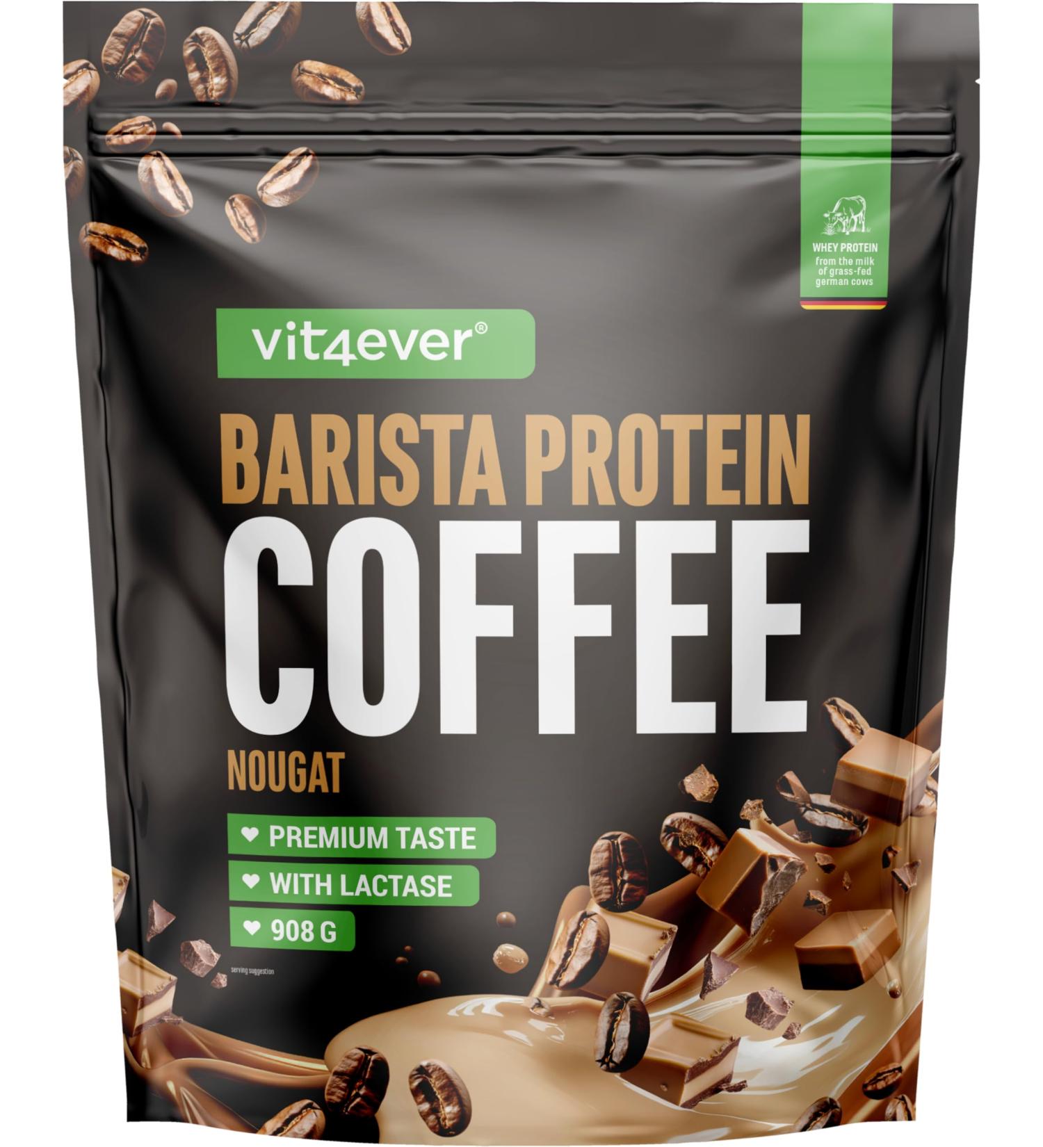  Vit4ever Barista Protein Coffee - Creamy protein coffee with up to 20g of protein per serving - With real coffee & caffeine low in sugar & fat - (908g Nougat) - Buy Online on GoSupps.com