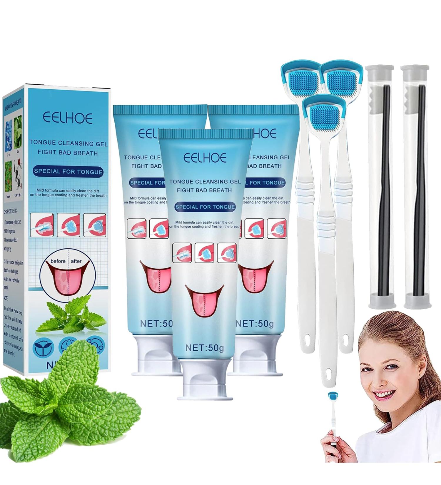 Probiotic Tongue Coating Cleaning Gel Set - 3PCS Tongue Scraper & Silicone Brush for Precise Oral Hygiene - Shop Internationally - Buy Online on GoSupps.com