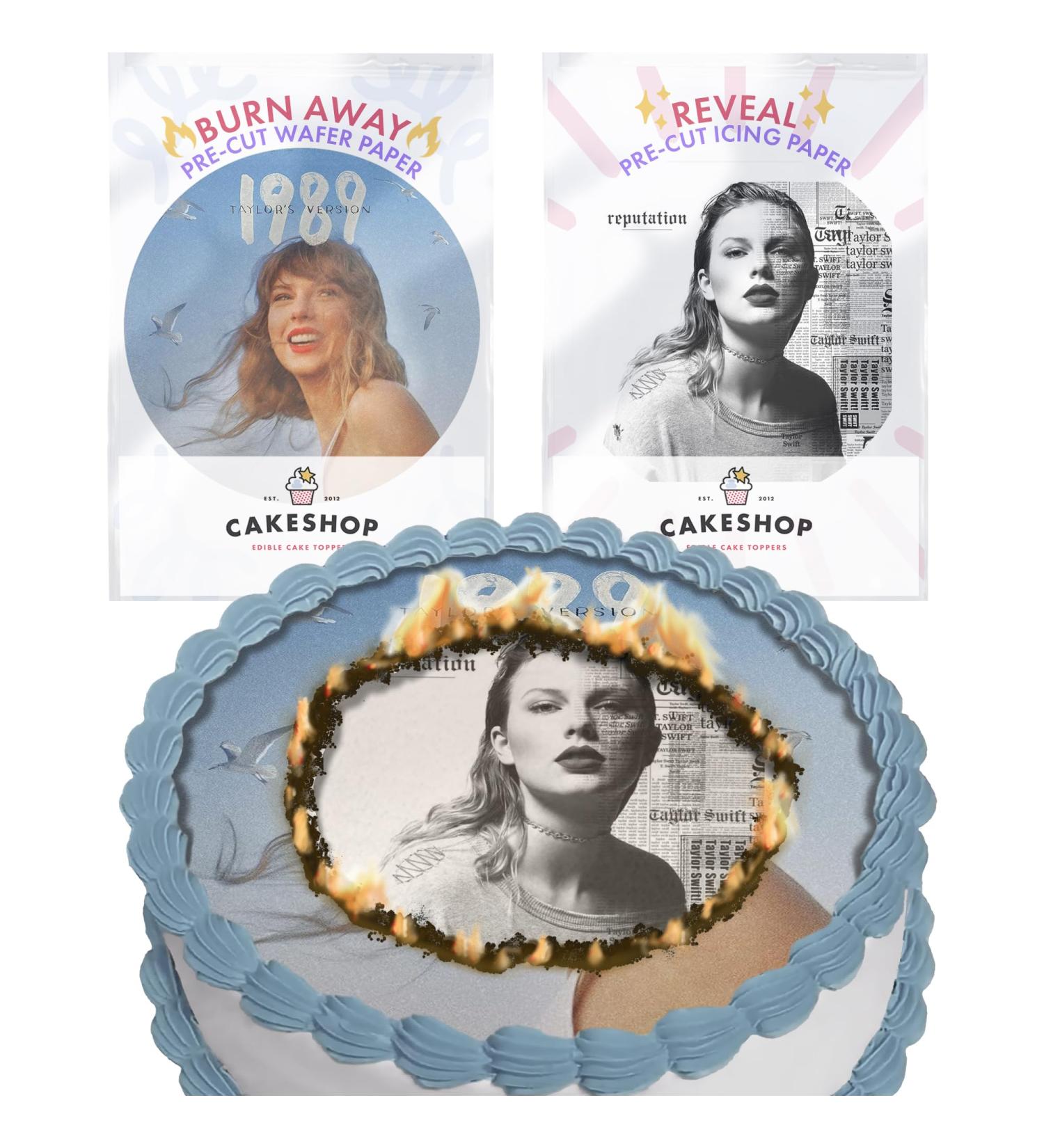 Cakeshop Burn Away Cake Edible Topper Pack | 1 x Icing sheet & 1 x Wafer Sheet | Personalise With Your Image & Text For Birthdays Gender Reveal & Other Occasions | Multiple Shapes & Sizes to Choose Non-prime