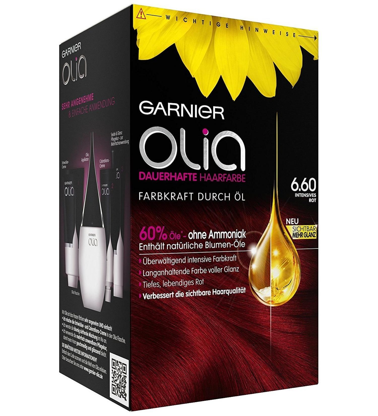 Garnier Olia Hair Coloration intensive red 6.60 / coloring for hair contains 60% flower oils for intensive color power - without ammonia 3 -pack intensive red 1 piece (3 pack)