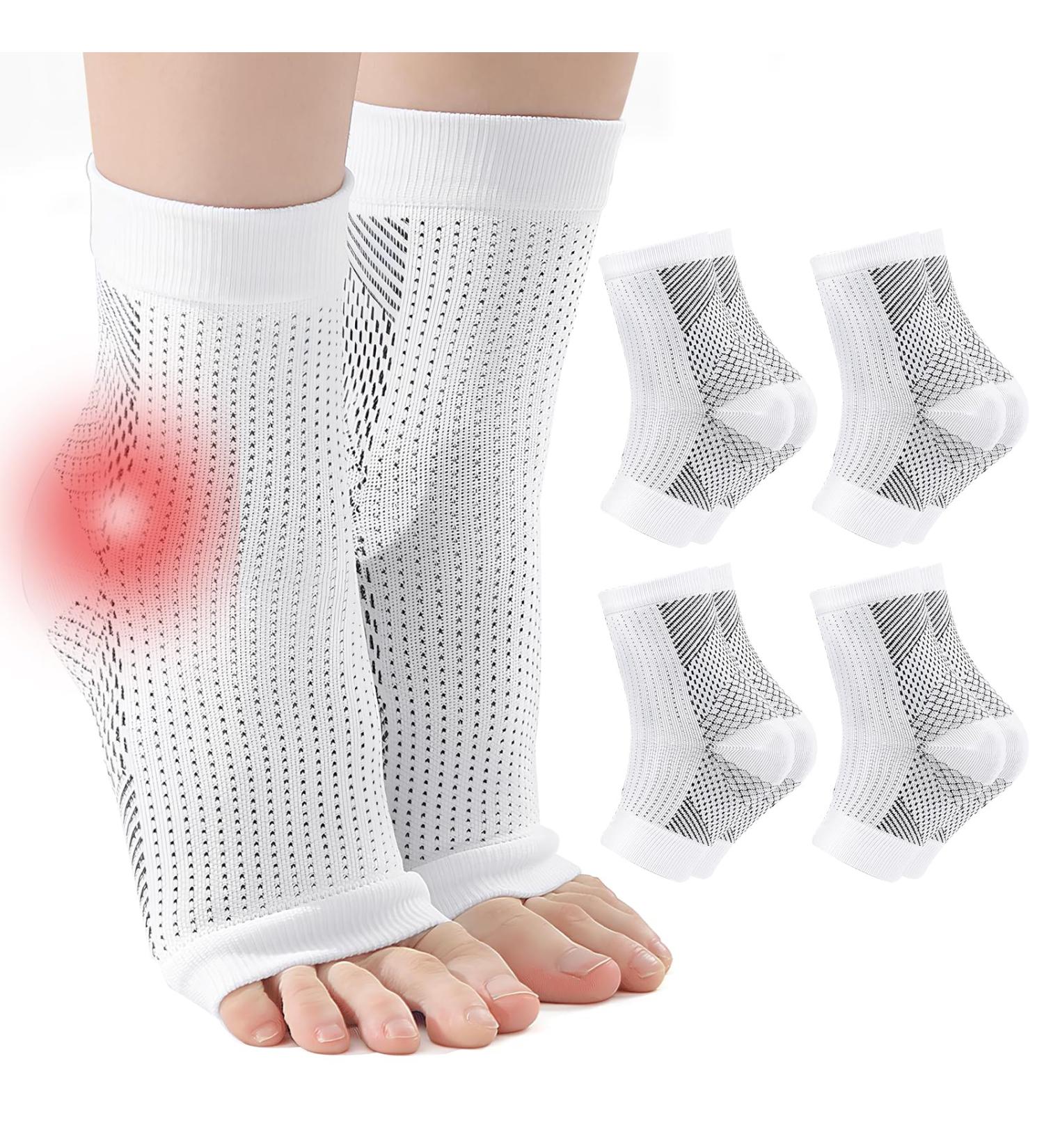 Plantar Fasciitis Compression Socks - 4 Pairs for Men and Women - Ankle Support for Sport and Arthritis Pain Relief - Size L-XL White - Buy Online on GoSupps.com