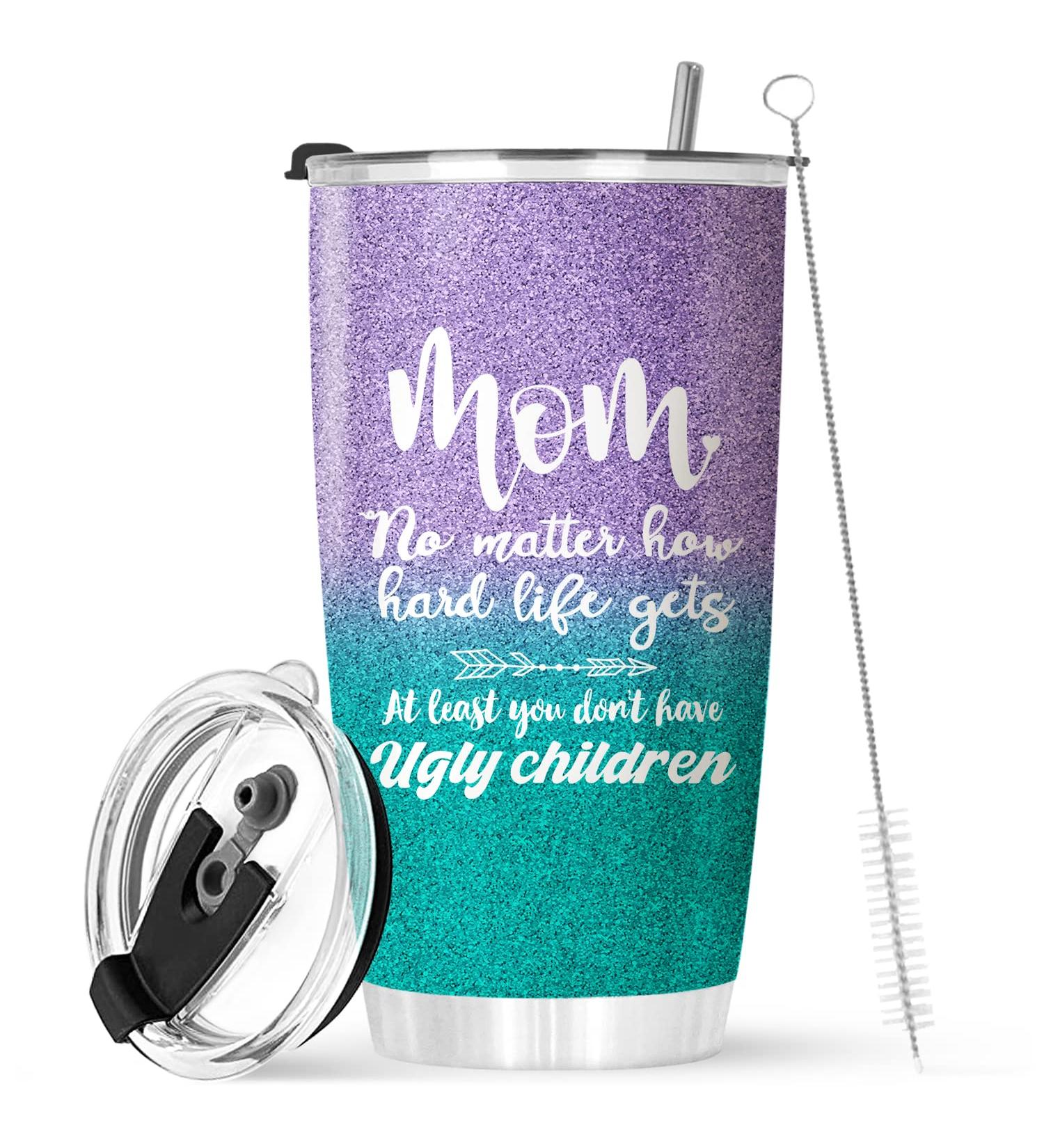 TEEZWONDER 20oz Stainless Steel Tumbler for Mom - Perfect Birthday, Christmas, and Mother's Day Gift Idea from Daughters & Sons - Purple Teal Mom - Buy Online on GoSupps.com