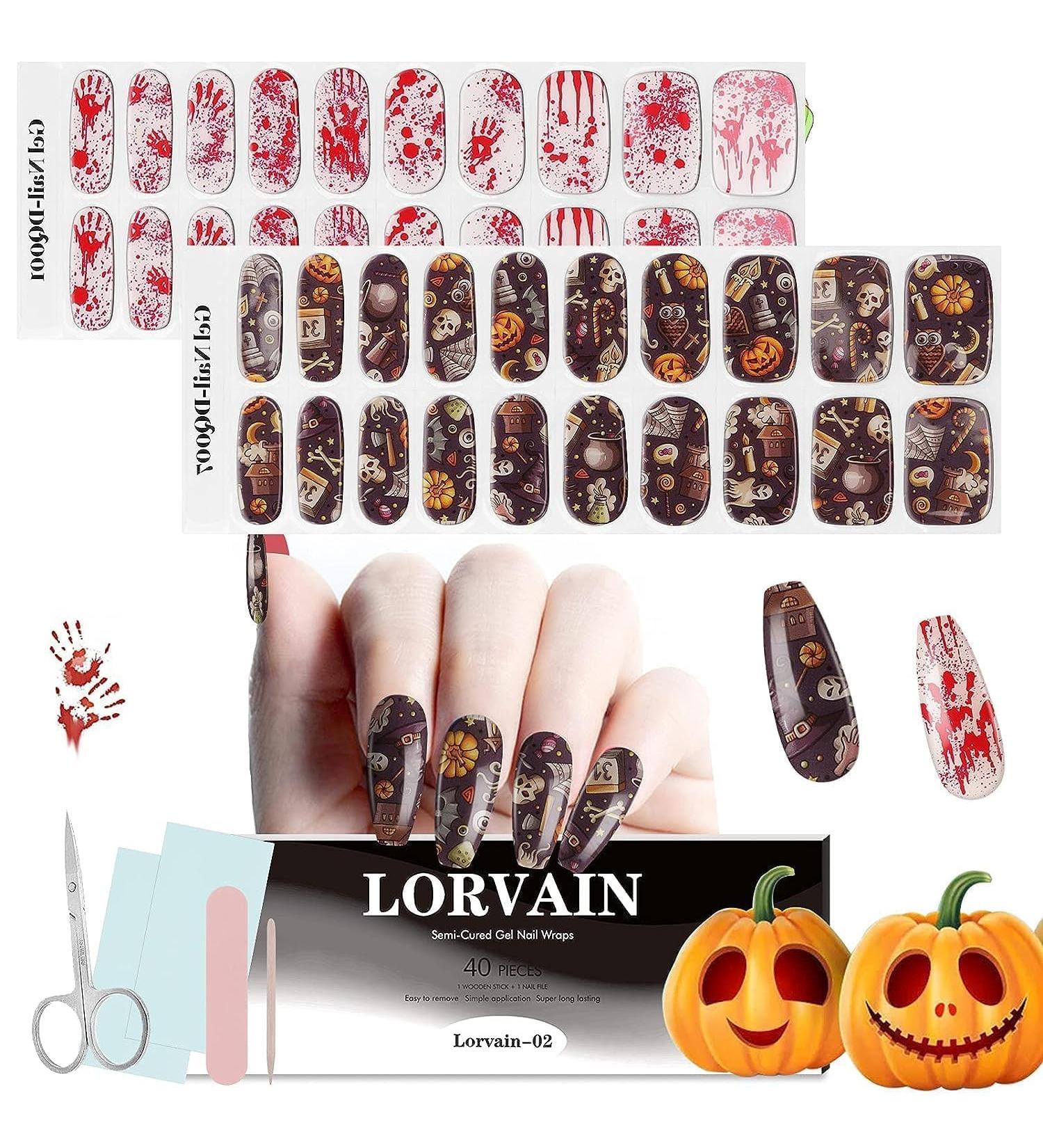 EBANKU 40PCS Halloween Gel Nail Wraps Gel Nail Strips Full Wraps Adhesive Gel Nail Stickers with Nail File and Stick(UV/LED Lamp Required) (B) - Buy Online on GoSupps.com