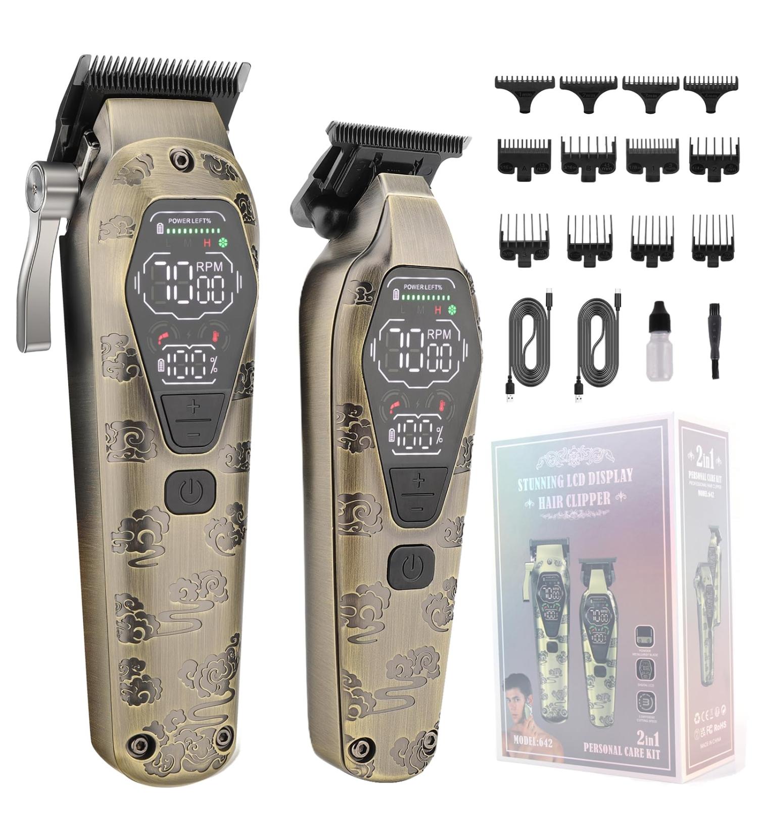 Professional Hair Clippers for Men | Cordless T-Blade Trimmer & Beard Trimmer Set | Hair Cutting Kit with LCD Display | Perfect Gifts for Men in Bronze - Buy Online on GoSupps.com