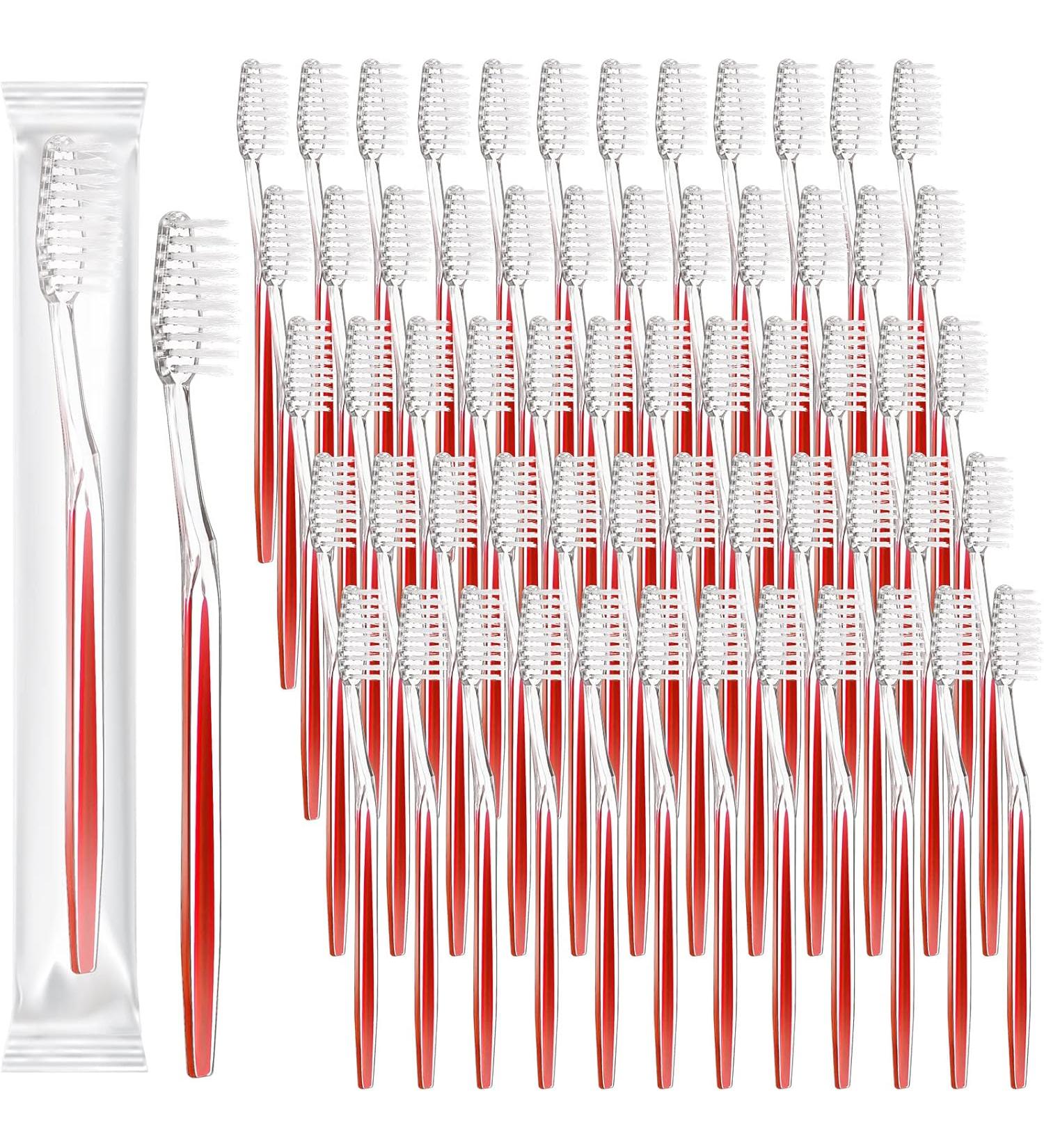 Patelai Individually Wrapped Toothbrush Bulk Disposable Travel Toothbrushes Soft Bristle Tooth Brush Single Pack for Camping Adults Kids Hotels Guest Toiletries 100 Pcs - Red - Buy Online on GoSupps.com