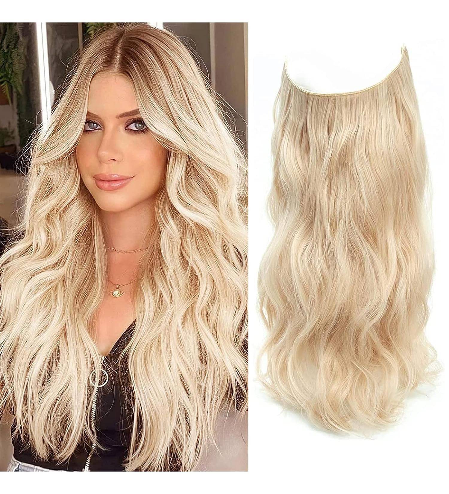 Secret Hair Extensions 12 Inch Bleach Blonde Invisible Wire Synthetic Hair Pieces for Women - Natural Wavy Hair Extension - Buy Online on GoSupps.com