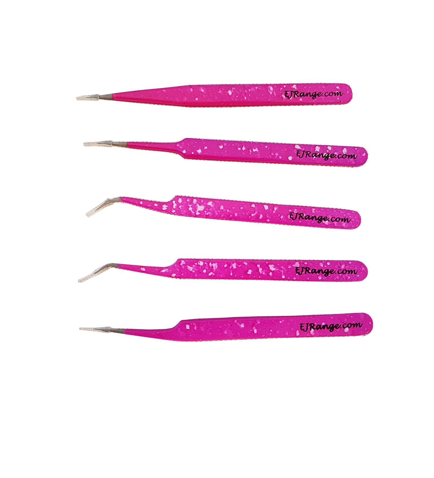 Professional Stainless Steel Eyelash Extension Tweezers Set of 5 with Travel Case - Pink Effect - Buy Online on GoSupps.com