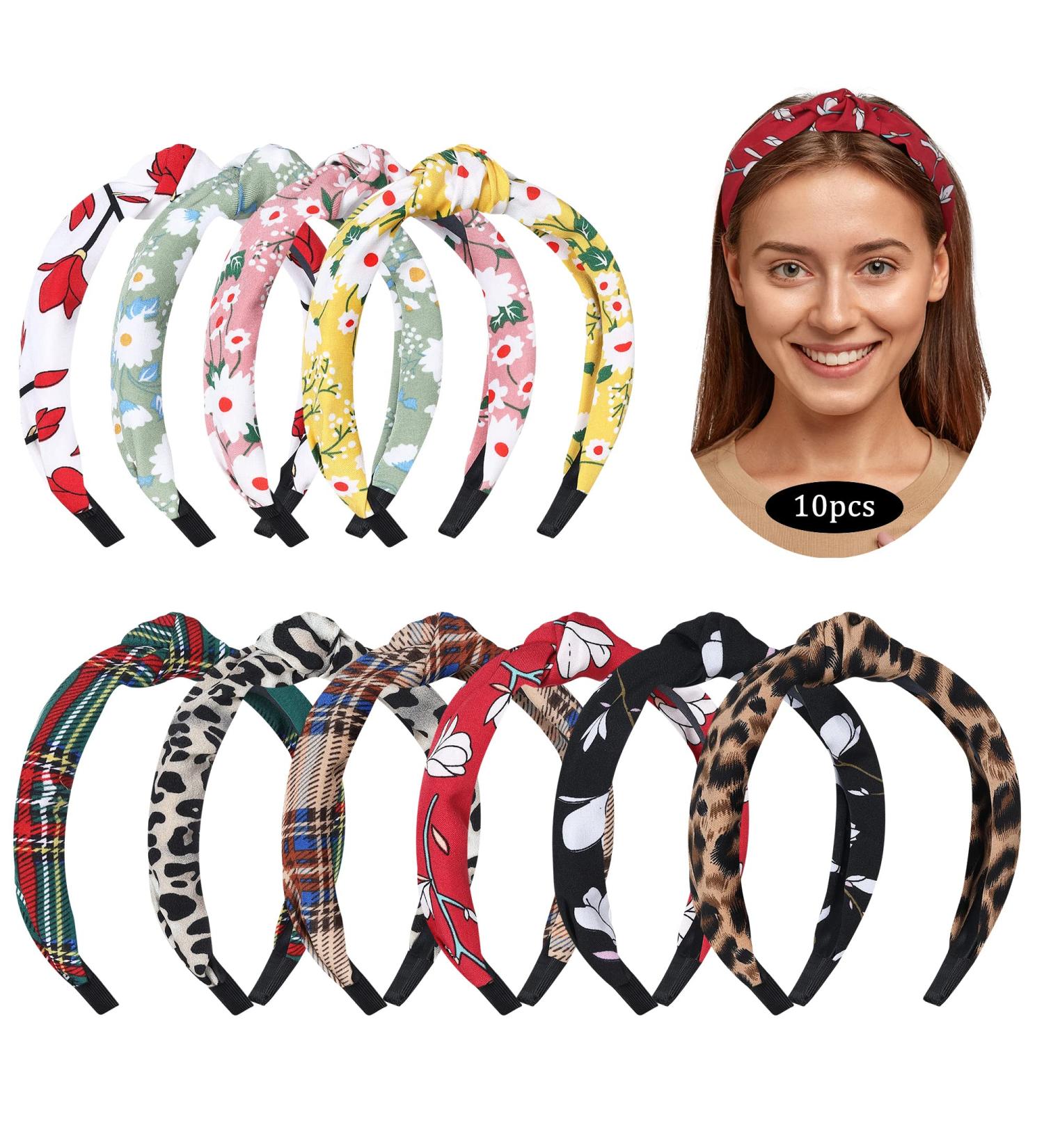 OTIANNAY Wide Knotted Headbands - 10 PCS Anti-slip Boho Cross Knot Hair Bands | Fashion Floral Hair Accessories for Women and Girls - Buy Online on GoSupps.com