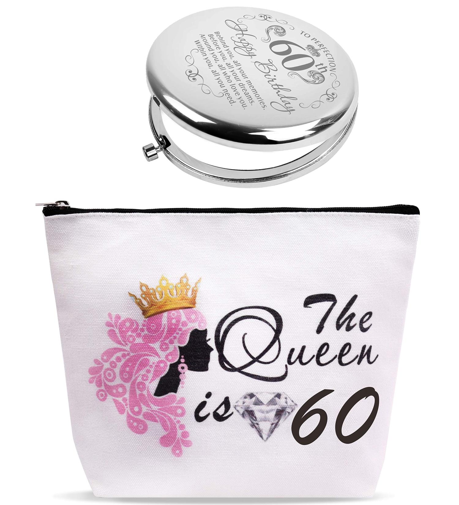 60th Birthday Silver Mirror and Makeup Bag Set for Women | Ideal 60th Years Birthday Gift Ideas - Buy Online on GoSupps.com