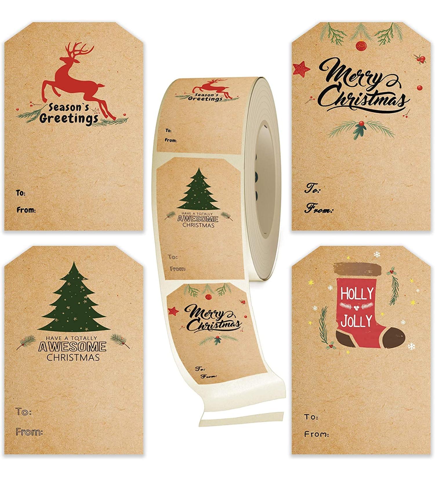 Christmas Gift Tag Stickers - 80 Pcs Decorative Self Adhesive Labels - Easy Write & Peel - Dispenser Box Included - 2 x 3 Inch - Buy Online on GoSupps.com
