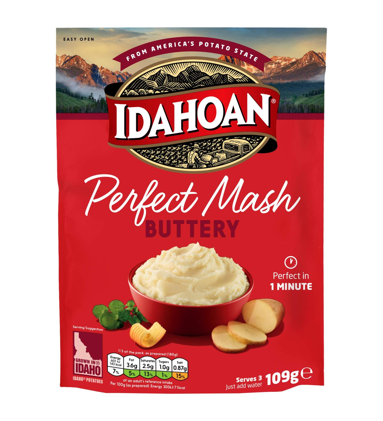 Idahoan Perfect Mash Buttery 109g - Creamy and Delicious Instant Mashed Potatoes - Buy Online on GoSupps.com