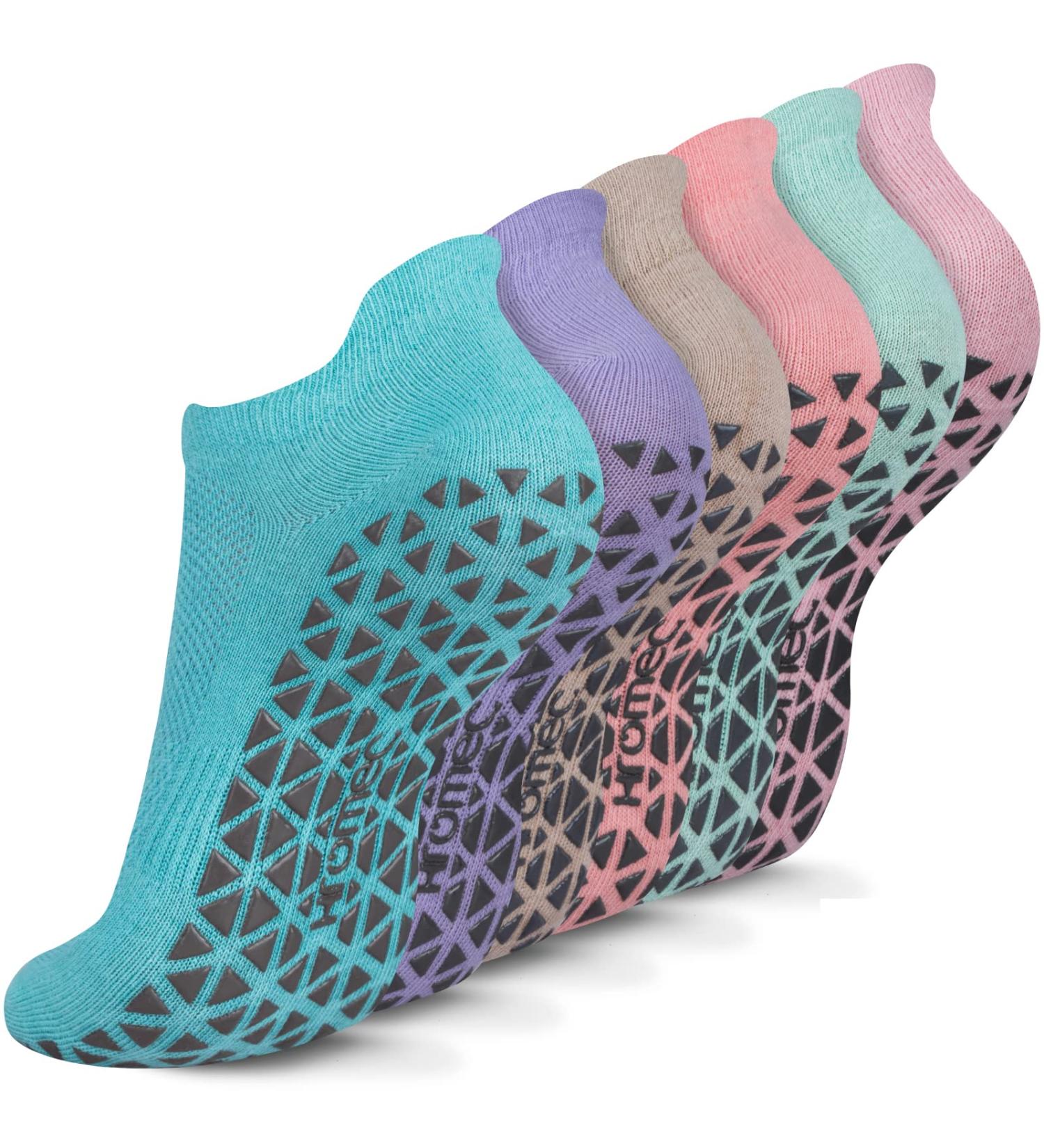 Non Slip Yoga Socks with Grips - 6 Pairs, Medium Size for Women and Men - Ideal for Pilates, Ballet, Barre, Hospital - Anti Skid Barefoot Socks - Buy Online on GoSupps.com