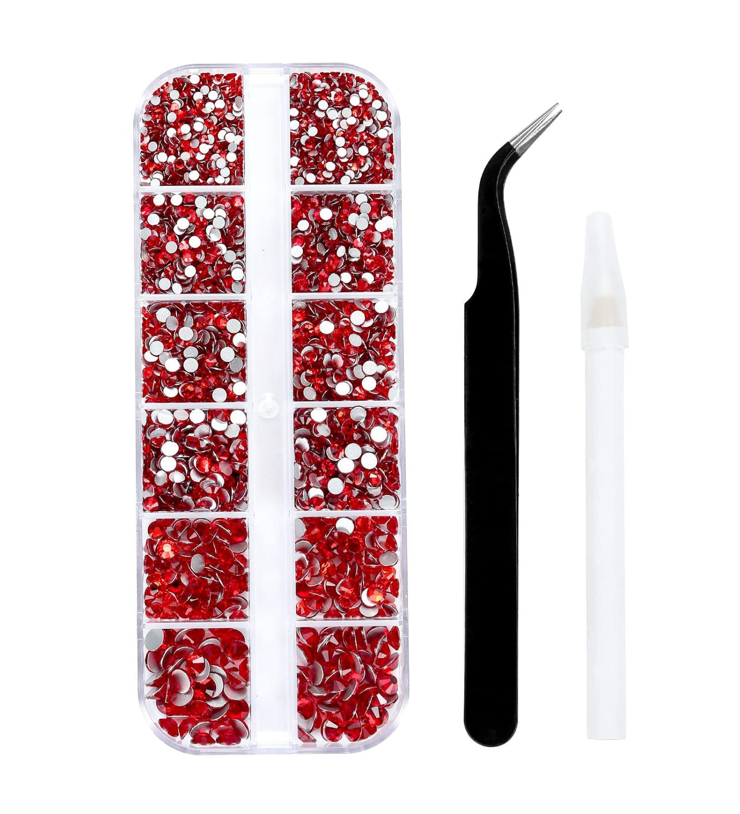YHMQ DU 3792PCS Red Rhinestones for Crafts - Glass Diamonds Kit with Tweezers and Picking Pen, 6 Sizes - Nail Jewels and Crystals Set - Buy Online on GoSupps.com