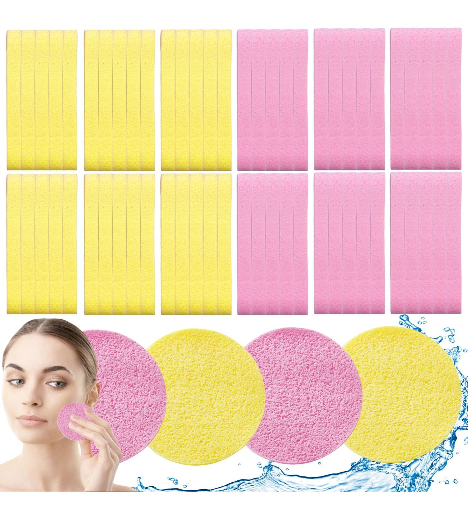 120 PCS Exfoliating Face Sponge Set for Makeup Removal and Cleansing - Yellow + Pink - Buy Online on GoSupps.com