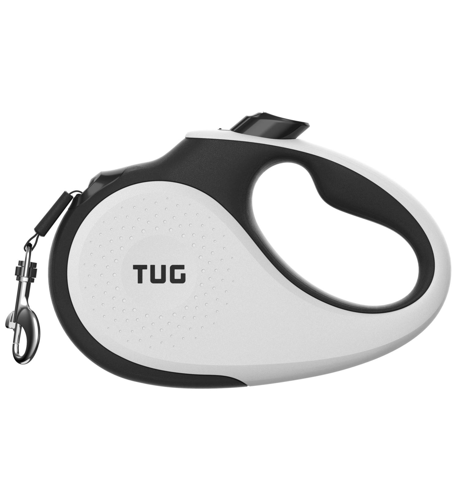 TUG 360 Retractable Dog Leash | 16ft Tangle-Free Nylon Tape | Anti-Slip Handle | One-Handed Brake & Lock | Medium White - Buy Online on GoSupps.com