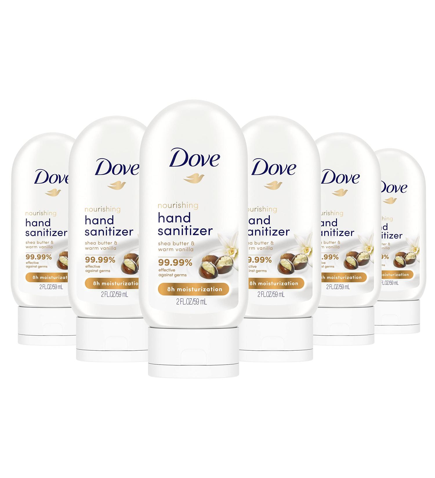 Dove Nourishing Hand Sanitizer, 6 Pack - 2 oz Antibacterial Gel with Shea Butter & Vanilla, 61% Alcohol, Aloe Vera, Long-lasting Moisturization - Buy Online on GoSupps.com