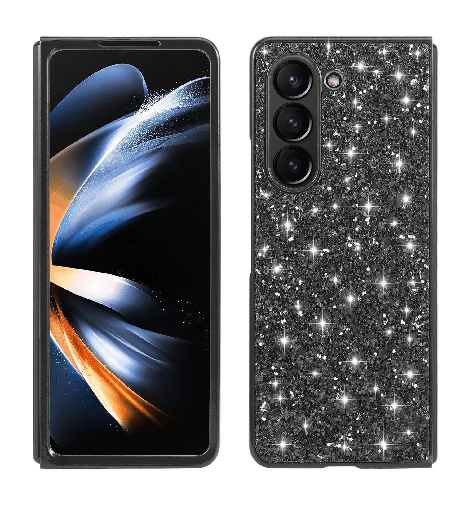 Buy Tivenfezk Nadoli Glitter Shell for Samsung Galaxy Z Fold 5 - Black Glossy Bling & Shockproof Protective Case - Buy Online on GoSupps.com