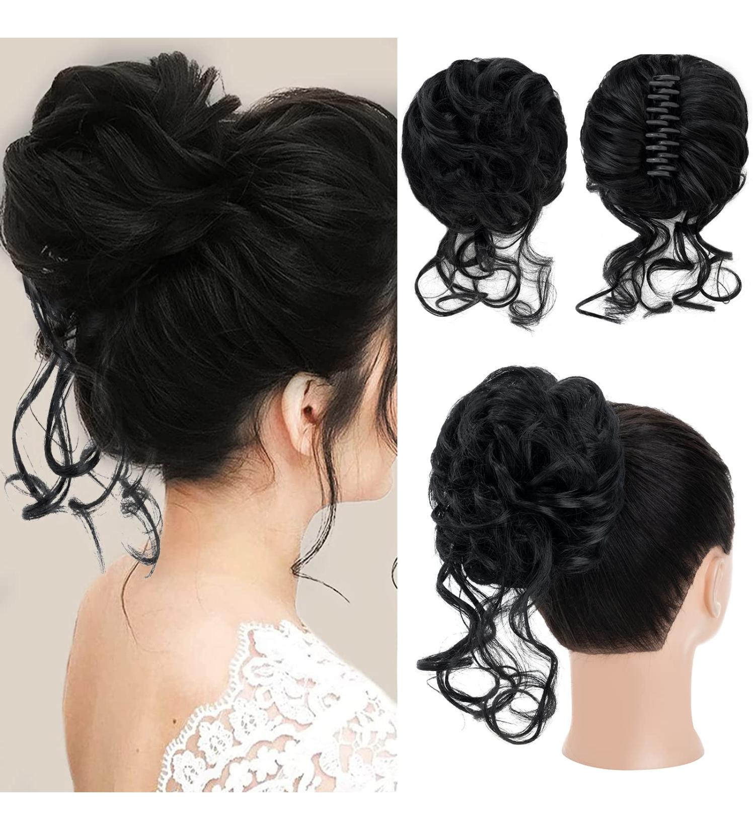 S-Noilite Claw Clip Messy Bun Hair Chignon | Curly Wavy Scrunchie Synthetic Ponytail Extension - Dark Black 1 - Buy Online on GoSupps.com