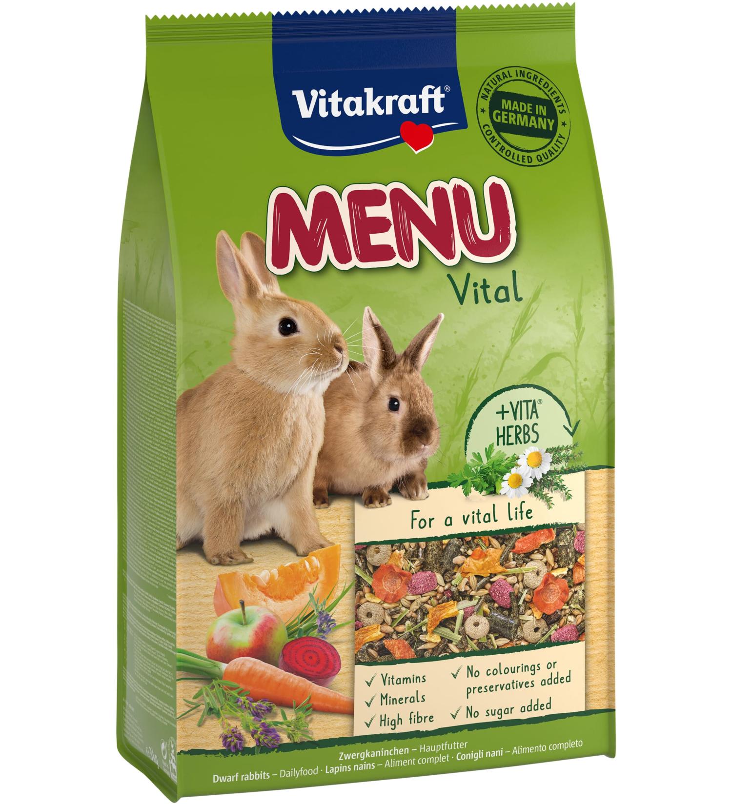 Vita Power Menu Vital for Dwarf Rabbits - 3kg Feed with Lucerne Apple Pumpkin & Herbs - No Sugar or Grain - International Shipping Available - Buy Online on GoSupps.com