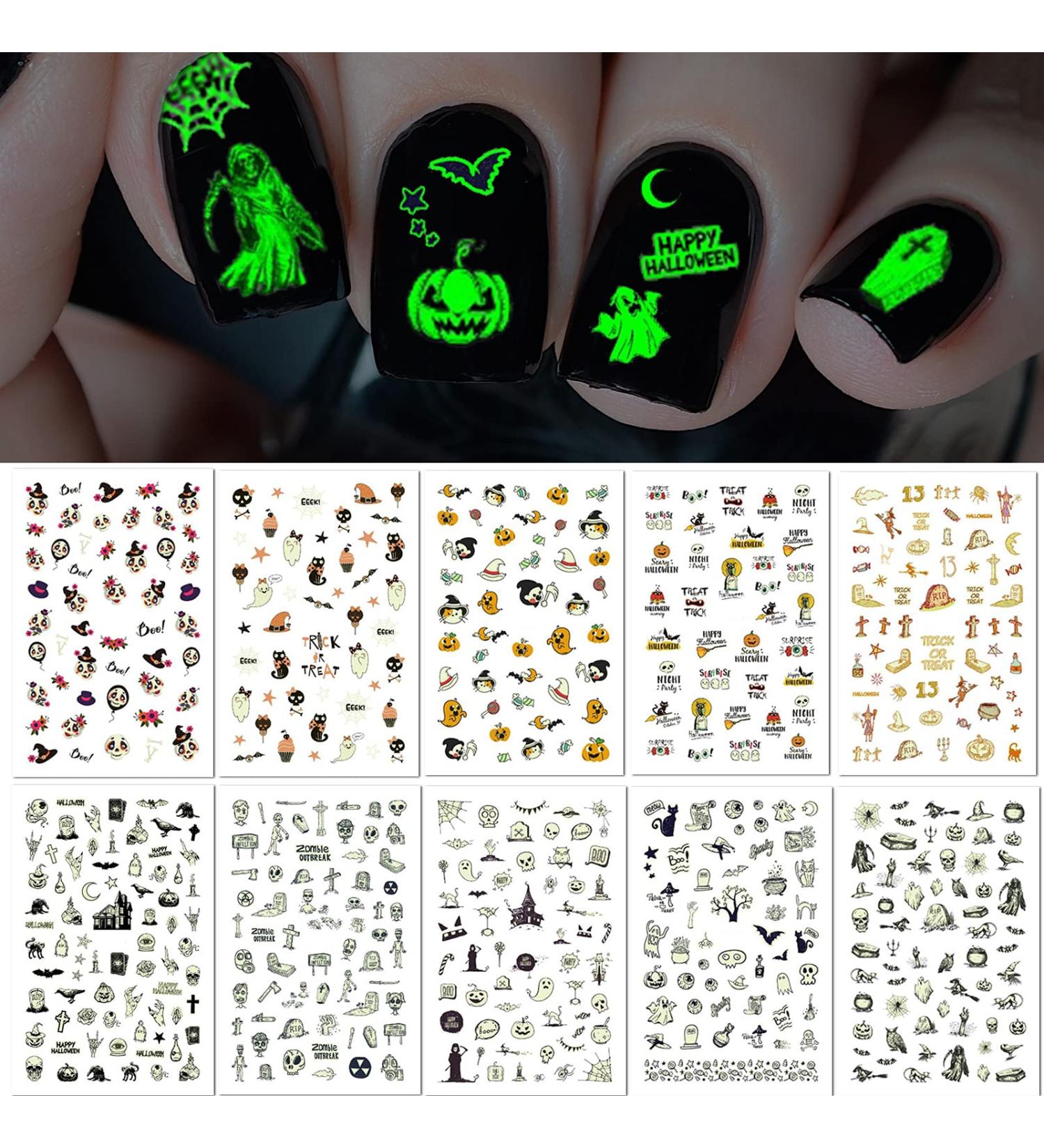 TailaiMei Glow in The Dark Halloween Nail Stickers - 10 Fluorescent Design Decals for DIY Nail Art and Manicure - Buy Online on GoSupps.com