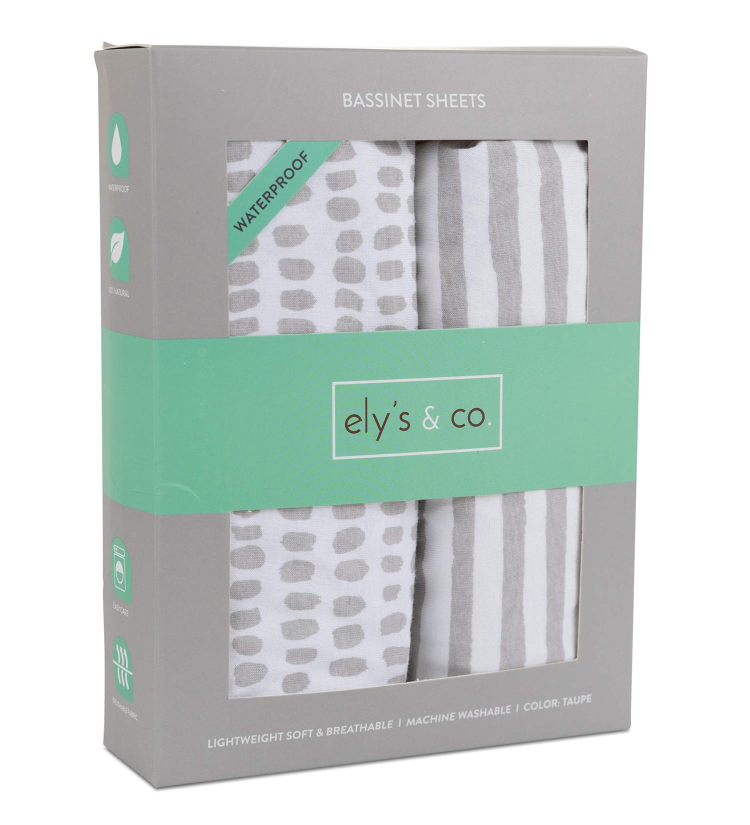 Ely's & Co. Waterproof Bassinet Sheet 2 Pack - Taupe Splash & Stripes - 32 X16 X3 - Unisex for Baby Boy and Girl - Buy Online on GoSupps.com