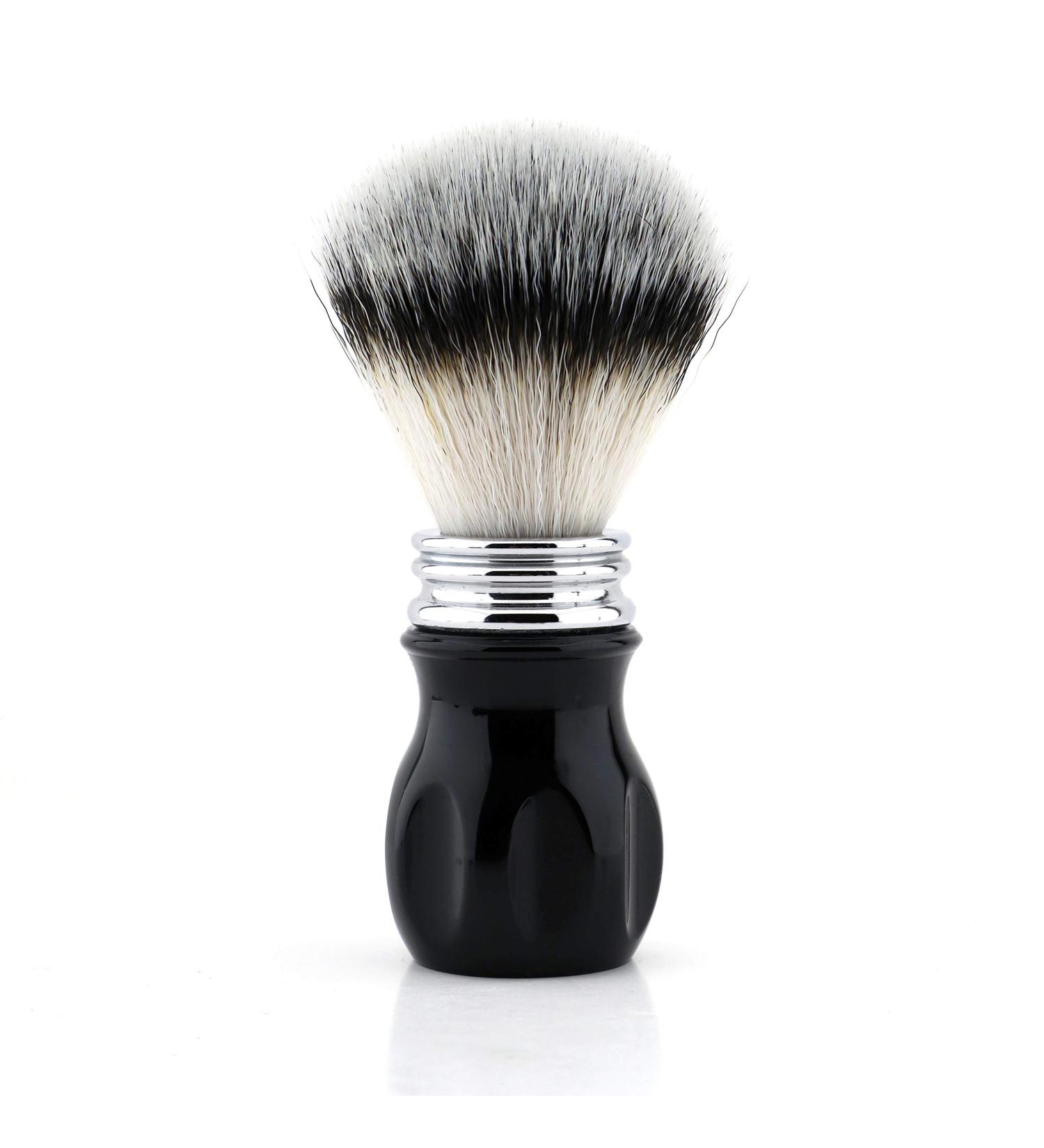Eco-Friendly shaving brush synthetic hair white bristles black resin and chrome handle