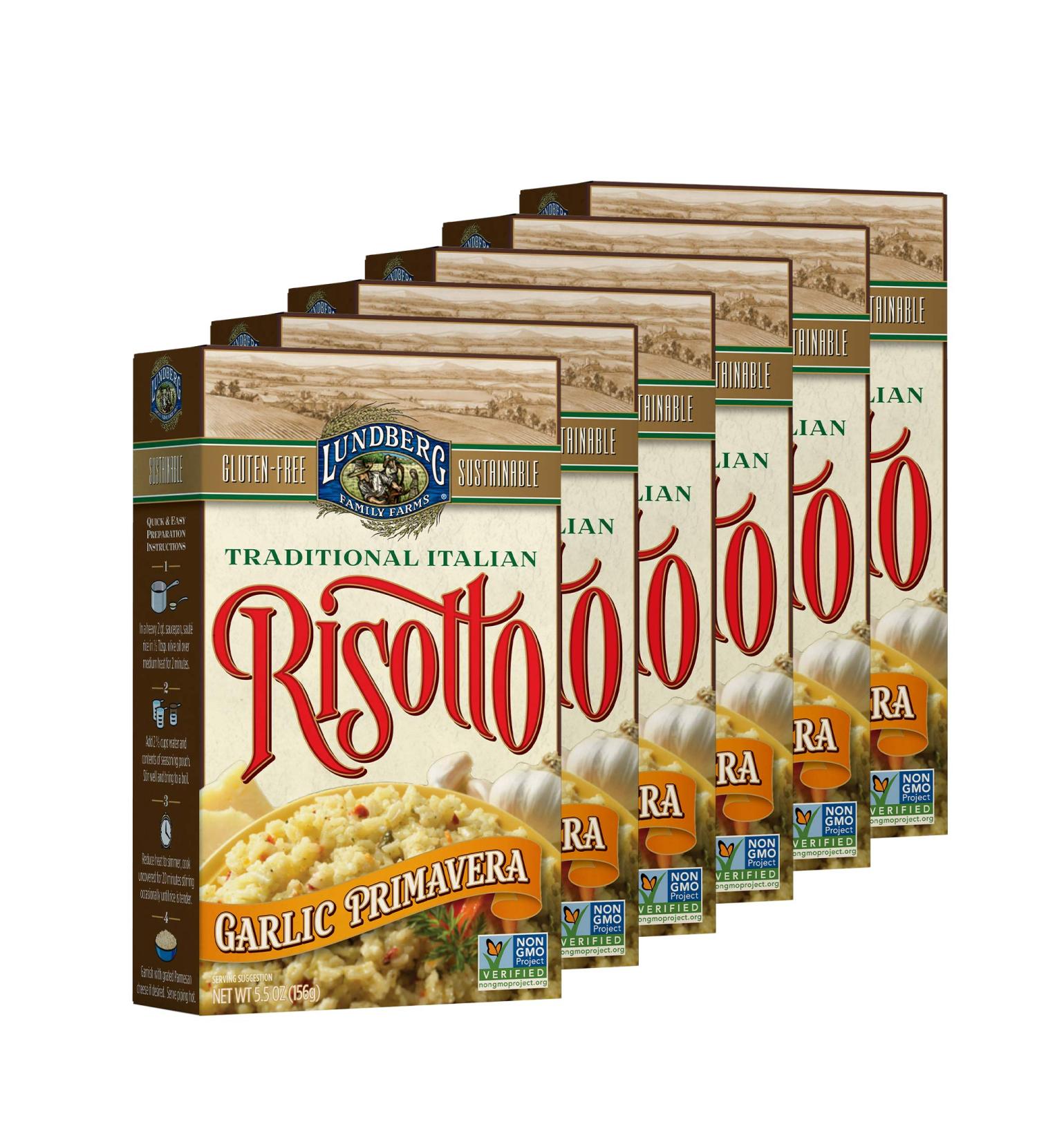 Lundberg Family Farms Traditional Italian Risotto Garlic Primavera 5.5 oz 6-Pack - Gluten-Free, Non-GMO, Kosher Dairy - Convenient Side Dish, Sustainably Farmed - Buy Online on GoSupps.com