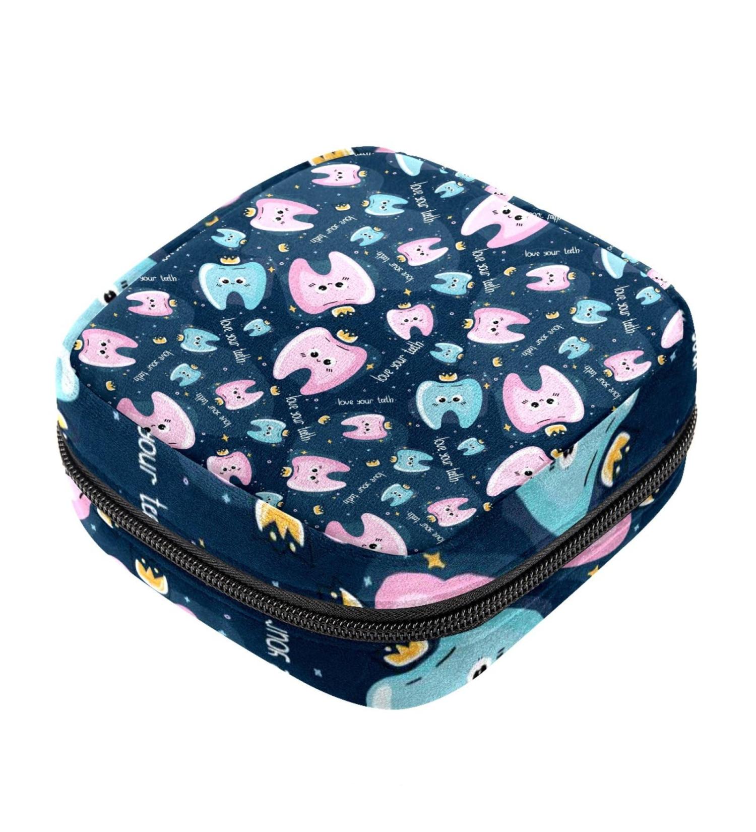 Cartoon Teeth Pattern Sanitary Napkin Storage Bag Menstrual Pad Bag Portable Menstrual Period Sanitary Pouch Zipper Tampons Collect Bags for Teen Girls Women Ladies Color 10 - Buy Online on GoSupps.com