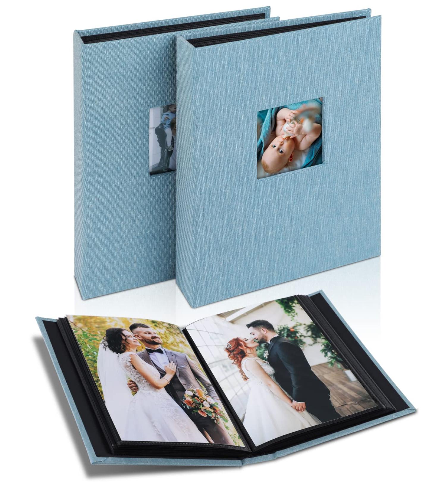Small Mini Photo Album 13x18 - 56 Photos Linen Cover Black Pages | Ideal Memory Book for Baby Wedding & Family Photos - Cyan-Blue - Buy Online on GoSupps.com