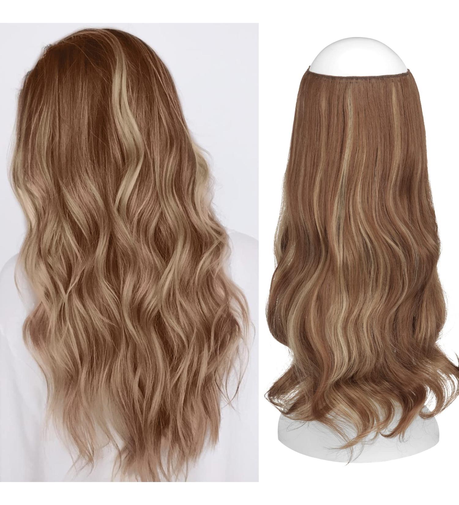 FESHFEN Invisible Secret Wire Crown Hair Extension - 18 Curly Wavy Synthetic Hairpiece for Women - Brown Highlighted Blonde - Buy Online on GoSupps.com