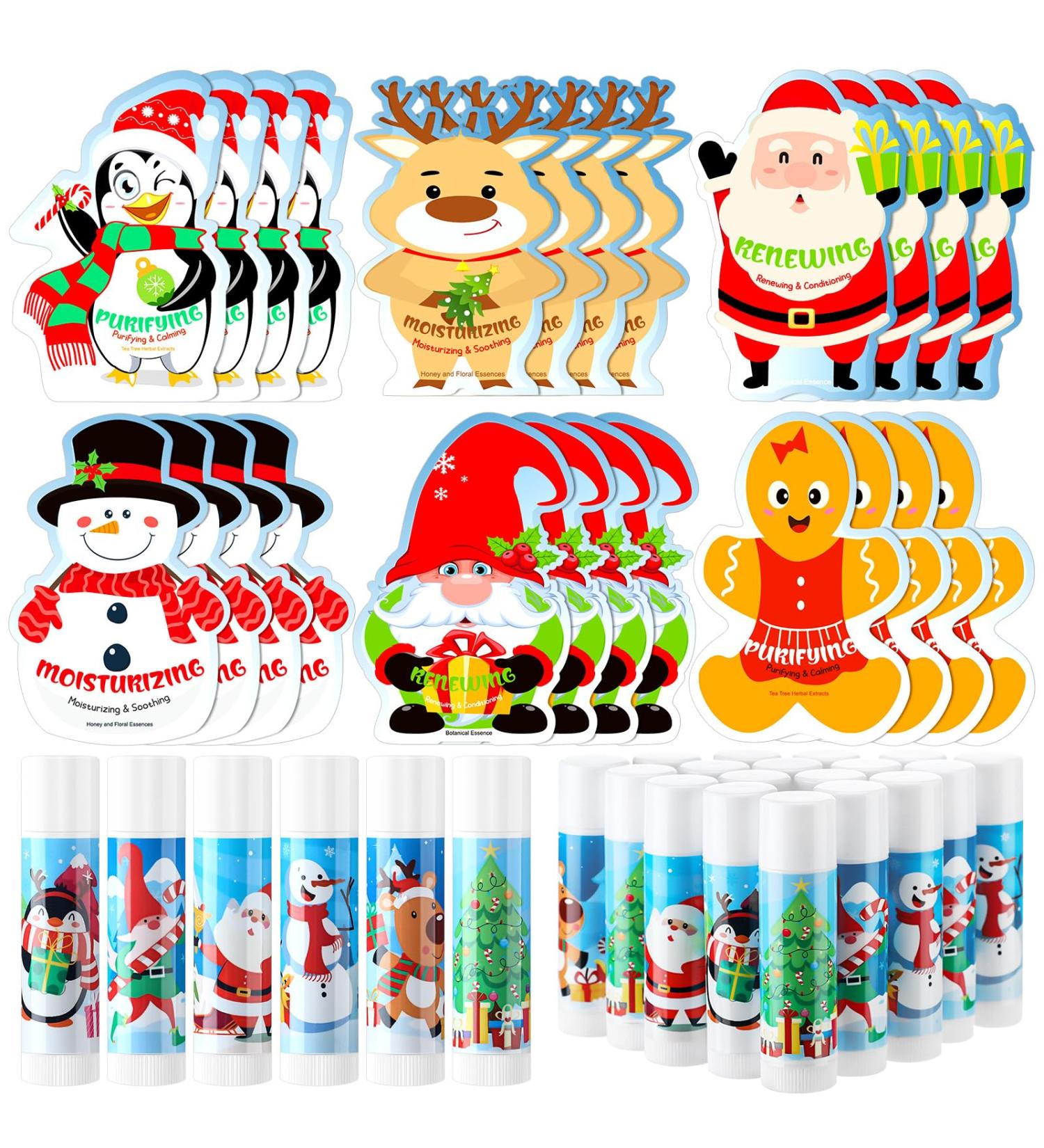 Dansib 48 Pcs Christmas Lip Balm and Facial Masks Gifts Bulk Christmas Stocking Stuffers Lip Balms Favors Skincare Spa Face Sheet Masks Skincare Set Winter Holiday Gifts Supplies for Women Spa Party - Buy Online on GoSupps.com