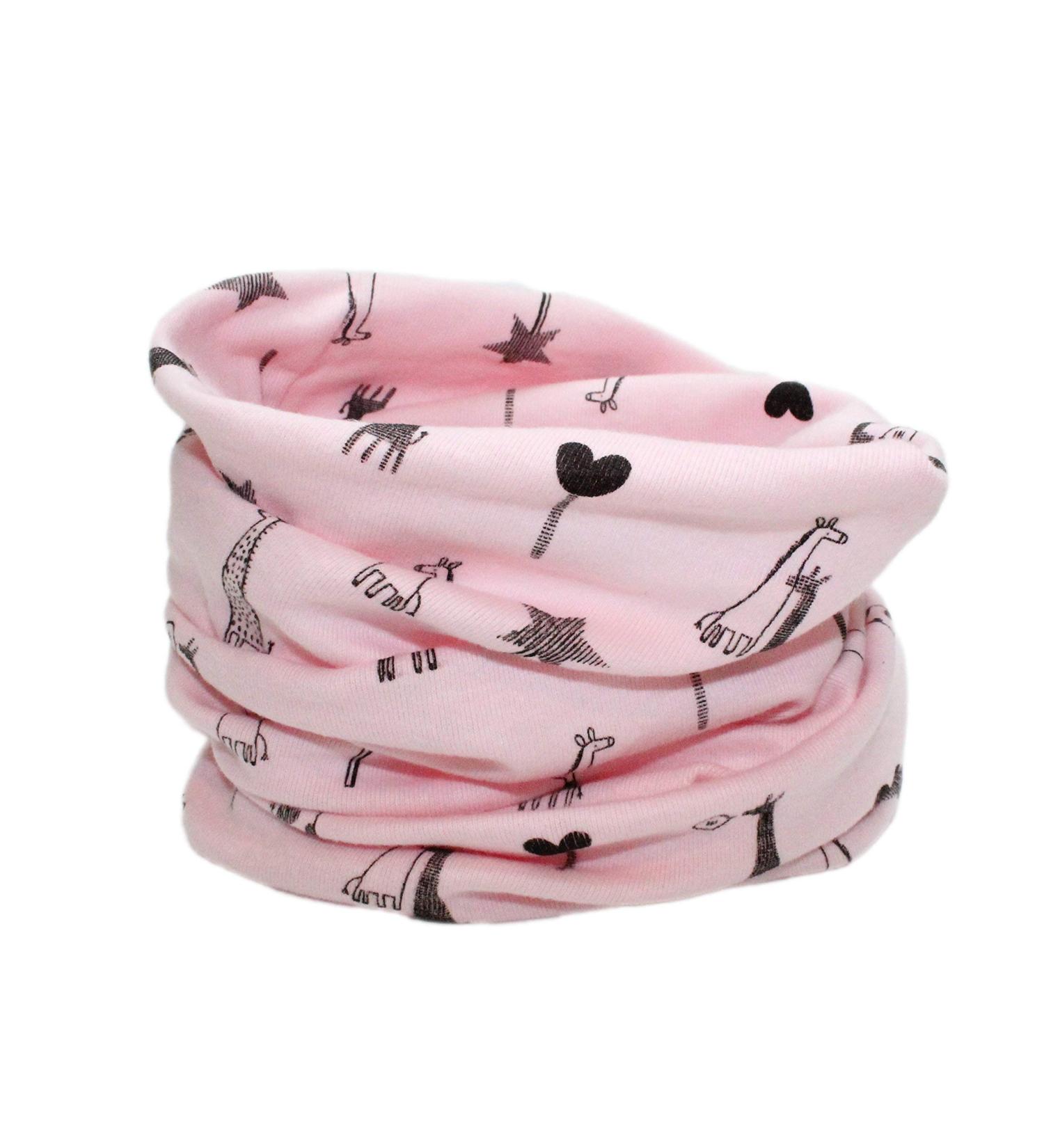 Kids Boys Girls Cotton Multi Use Neck Warmer Scarf Hat Bandana Pink Giraffe
