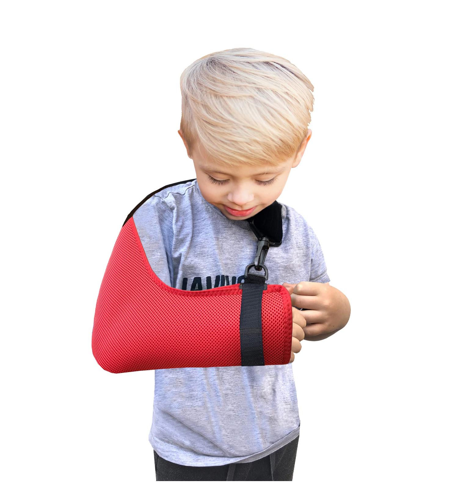 4DflexiSPORT Arm Sling Child (2-3yr red/red trim) Medical Grade Extra Deep Feel-safe Easy-fit Cooling Ultra-comfort Includes Smiley Sticker. Fits R or L arm.