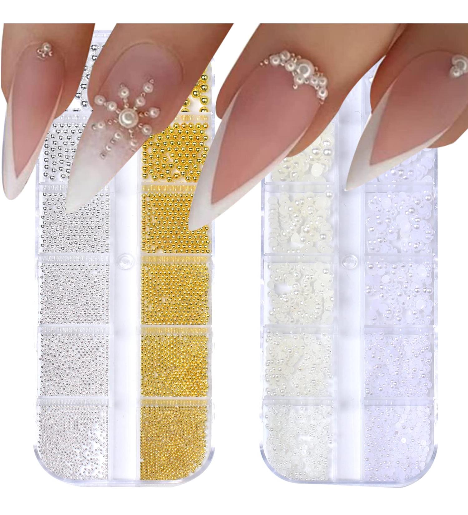Luxurious Nail Art Pearls - 2 Boxes Mixed Sizes Rhinestones for Women's Nail Decoration - Buy Online on GoSupps.com