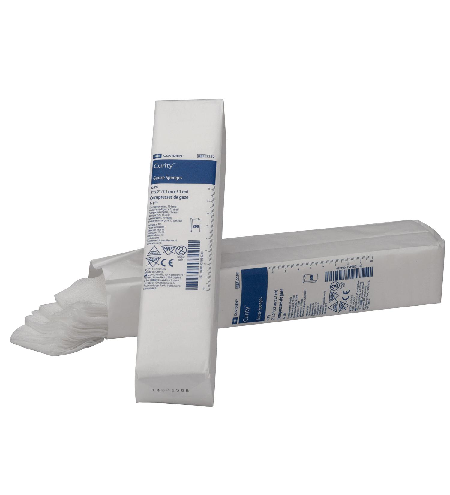 COVIDIEN 12287 Curity Gauze Sponge Non-Sterile 2 x 2 12-ply (Pack of 200) Packaging may vary