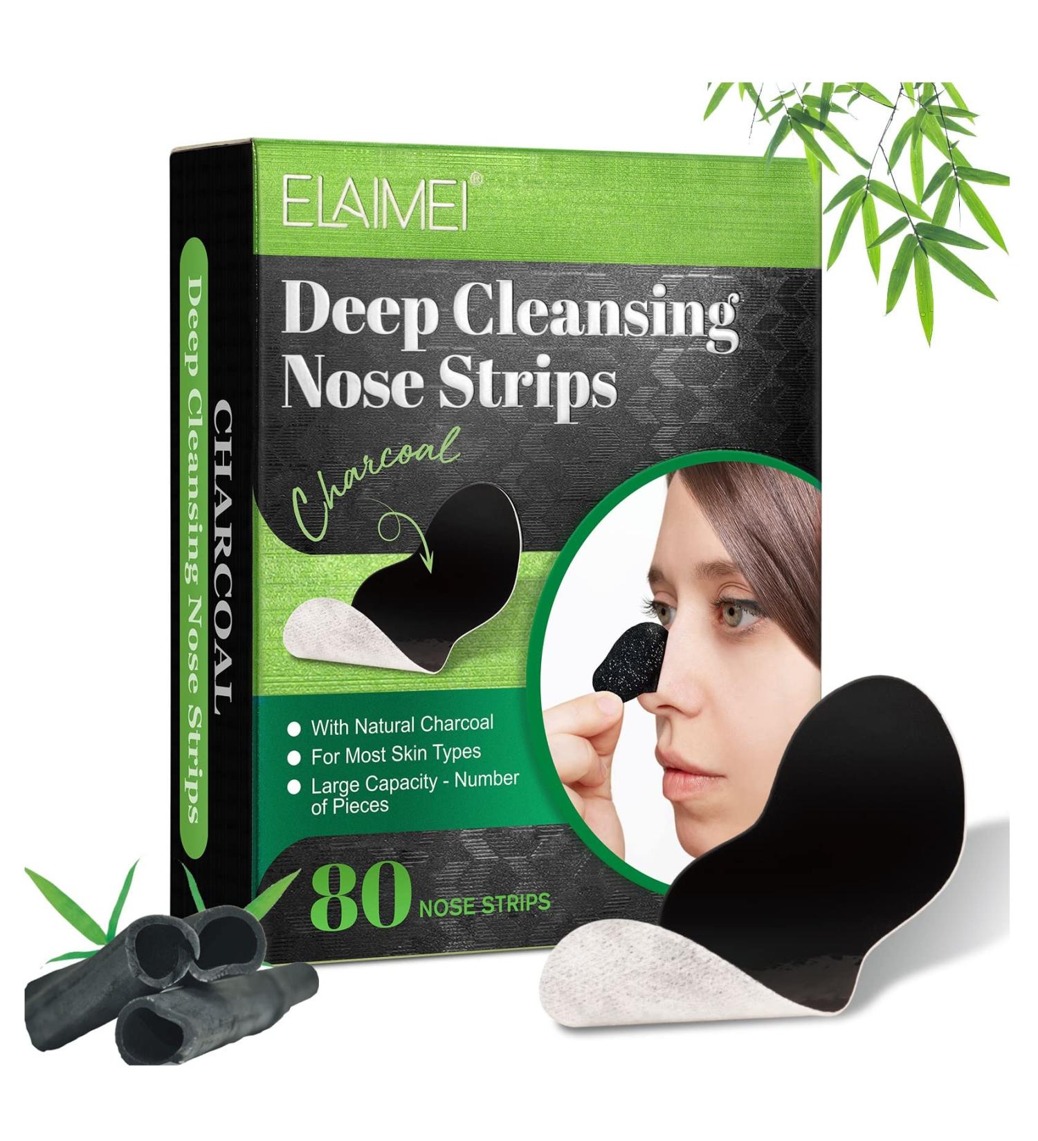 80 Pcs Bamboo Charcoal Blackhead Remover Strips - Deep Cleansing Pore Strips for Blackheads - Nose Pore Strips for Men and Women - Black - Buy Online on GoSupps.com