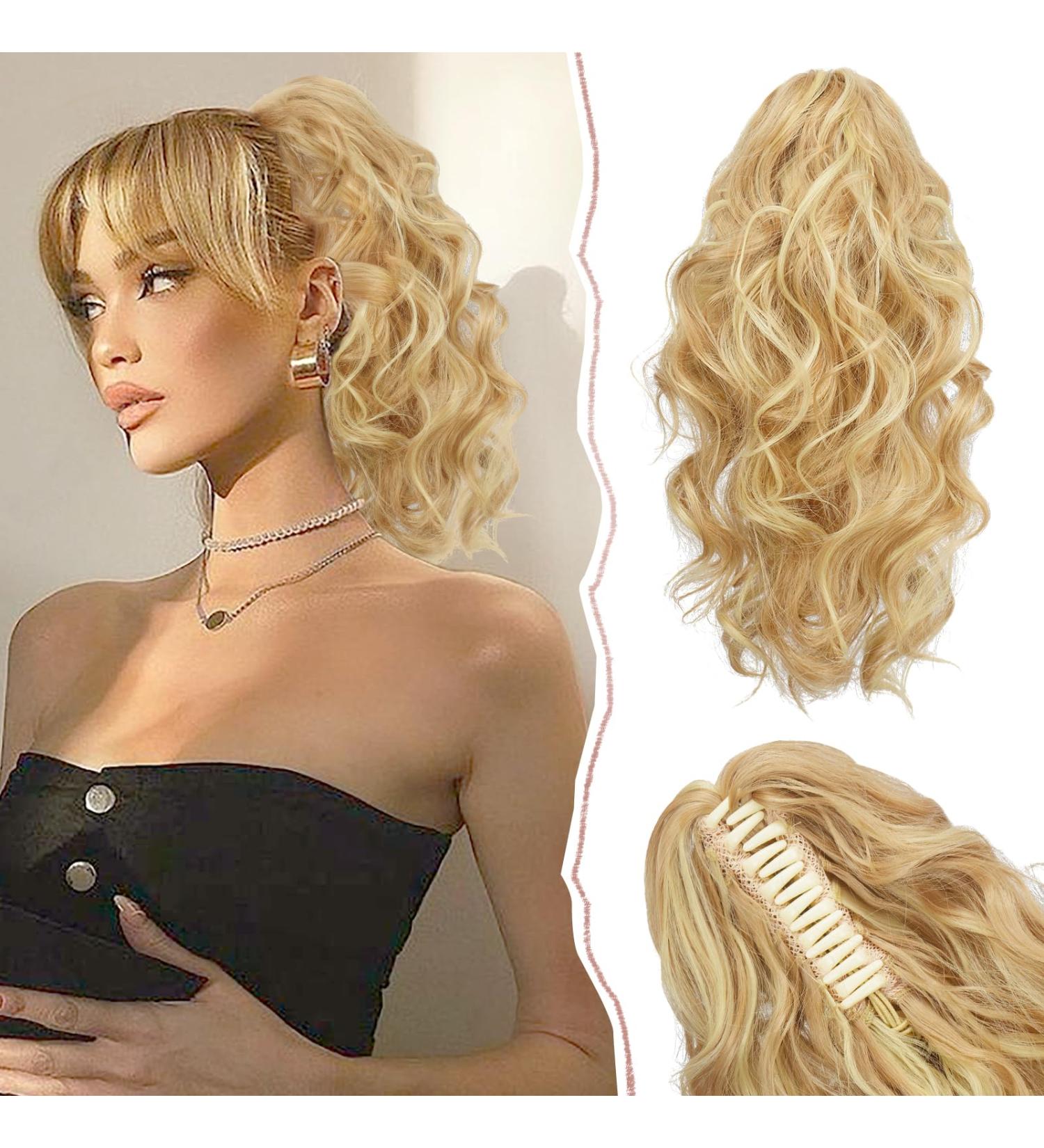 Sofeiyan 13 Inch Curly Ponytail Extension - Light Blonde Mix Platinum Blonde | Natural Wave Synthetic Hairpiece for Women - Buy Online on GoSupps.com