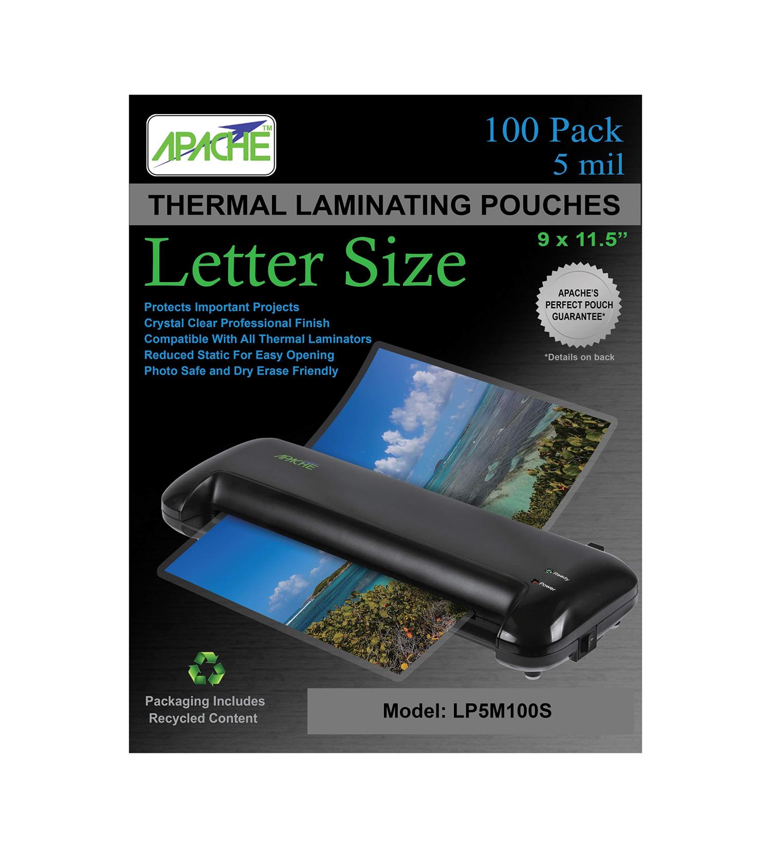 Apache Laminating Pouches 5 mil  for 8.5 x 11 inch Letter Size Paper 9 x 11.5 inch Sheets  100 Pack 5mil  Letter  100 Pack - Buy Online on GoSupps.com